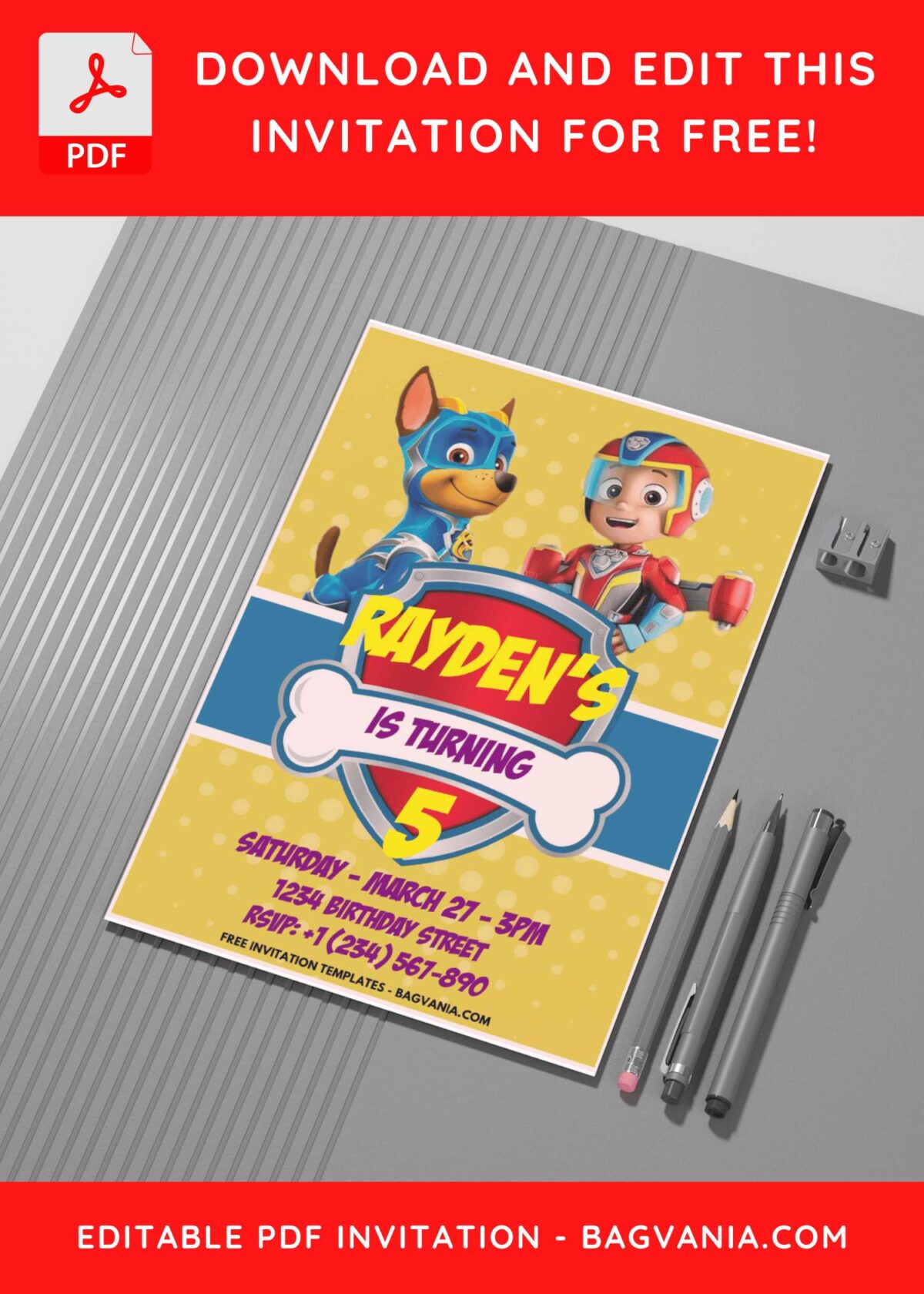 (Easily Edit PDF Invitation) PAW-TASTIC PAW Patrol Birthday Invitation G