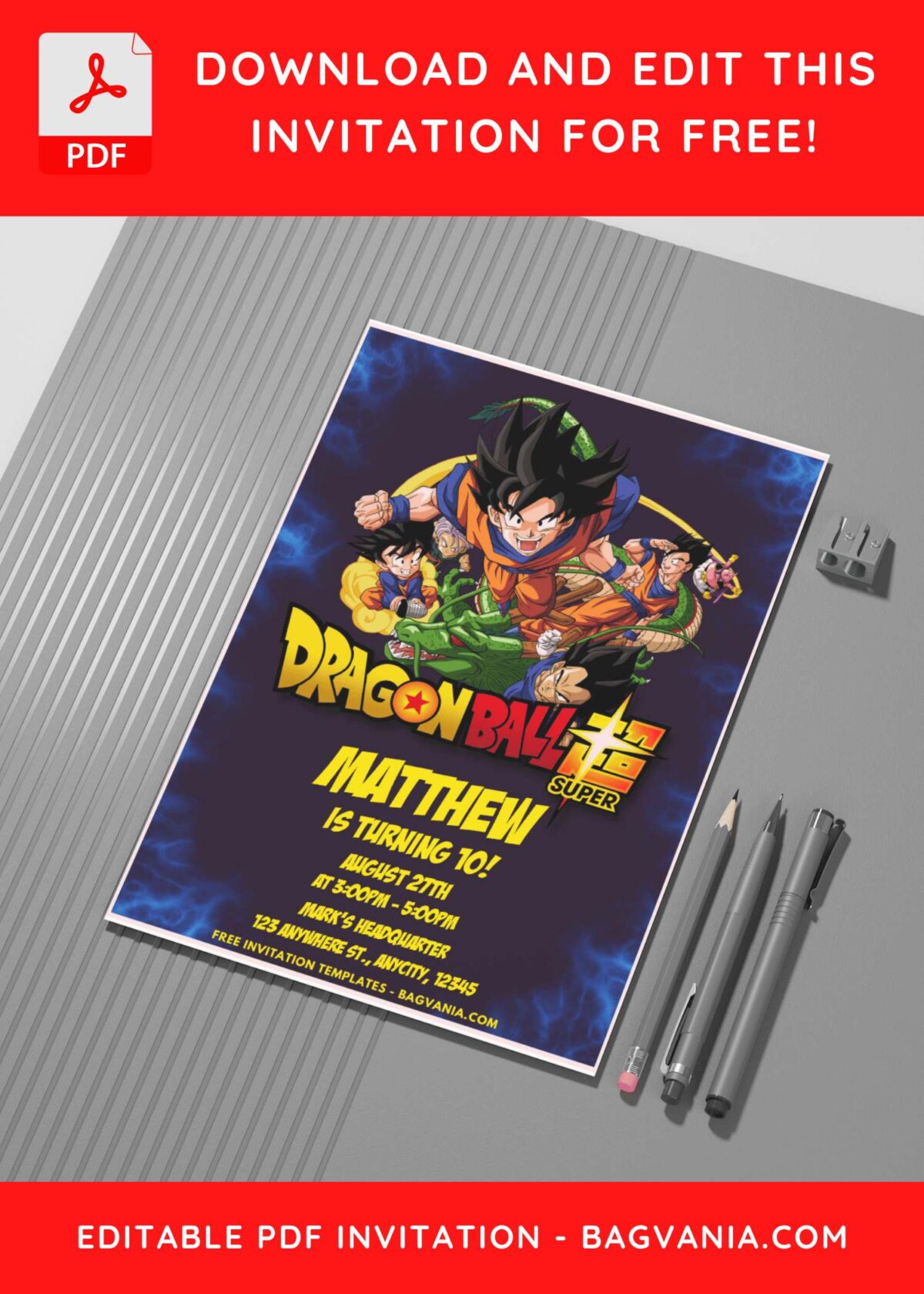 (Easily Edit PDF Invitation) Dragonball Z Birthday Invitation g