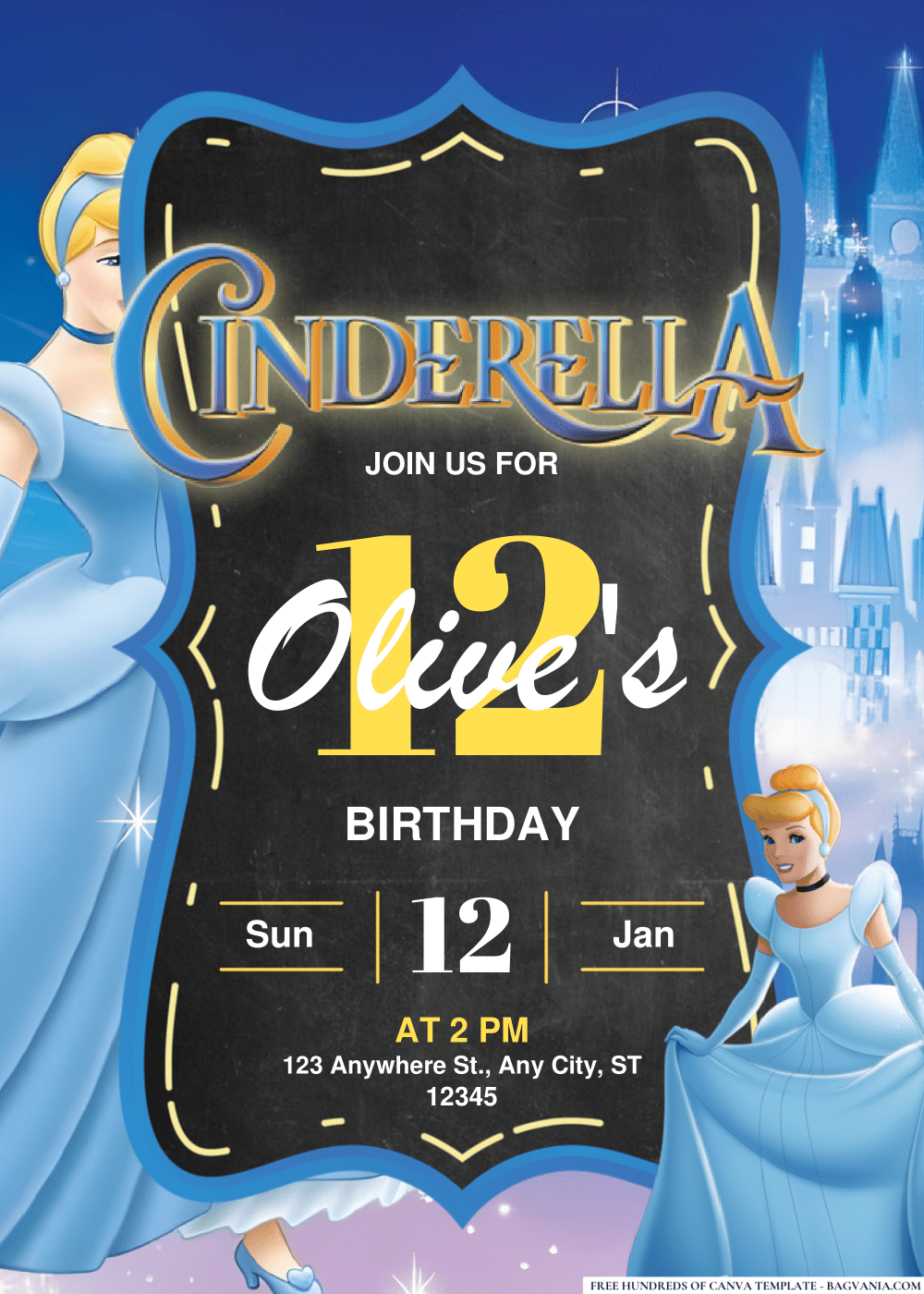FREE Editable PDF Cinderella Birthday Invitations