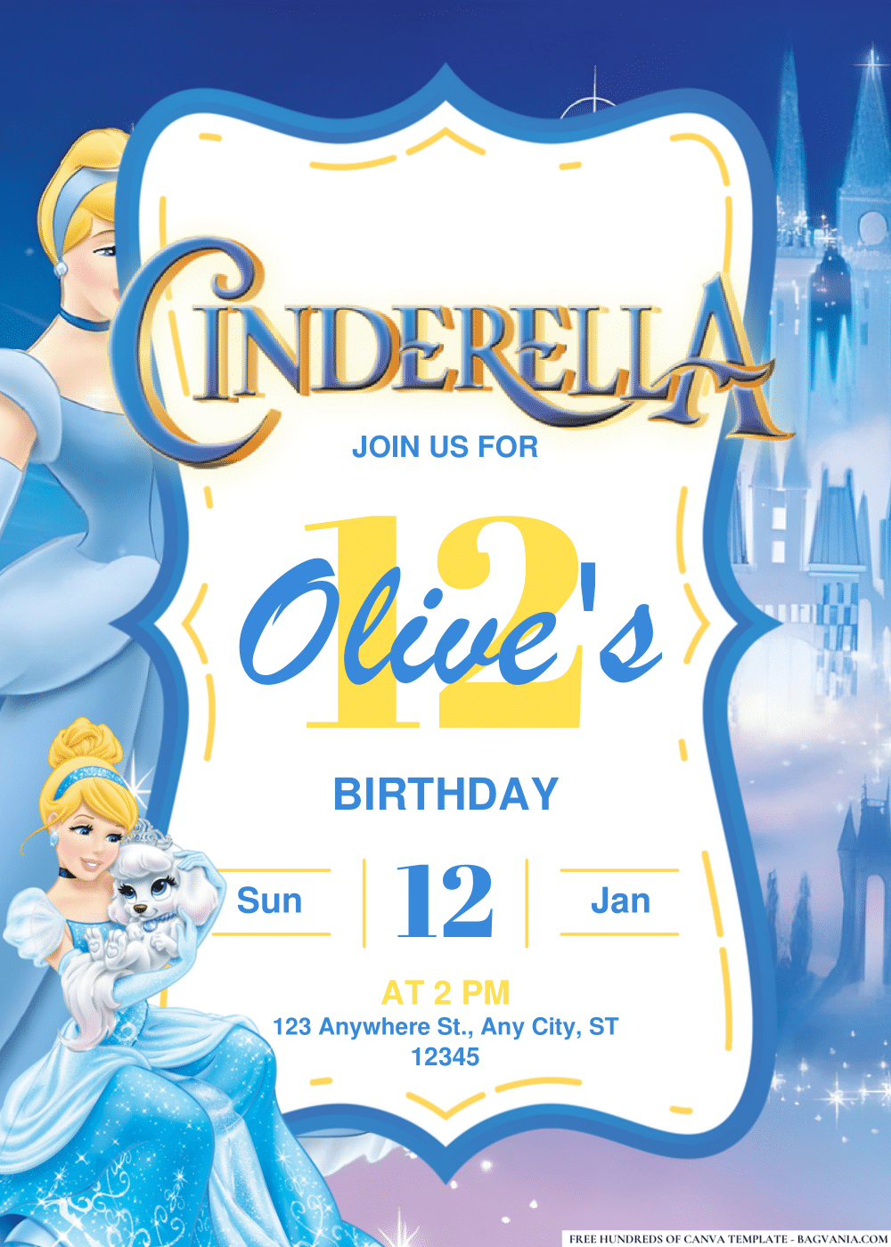 FREE Editable PDF Cinderella Birthday Invitations