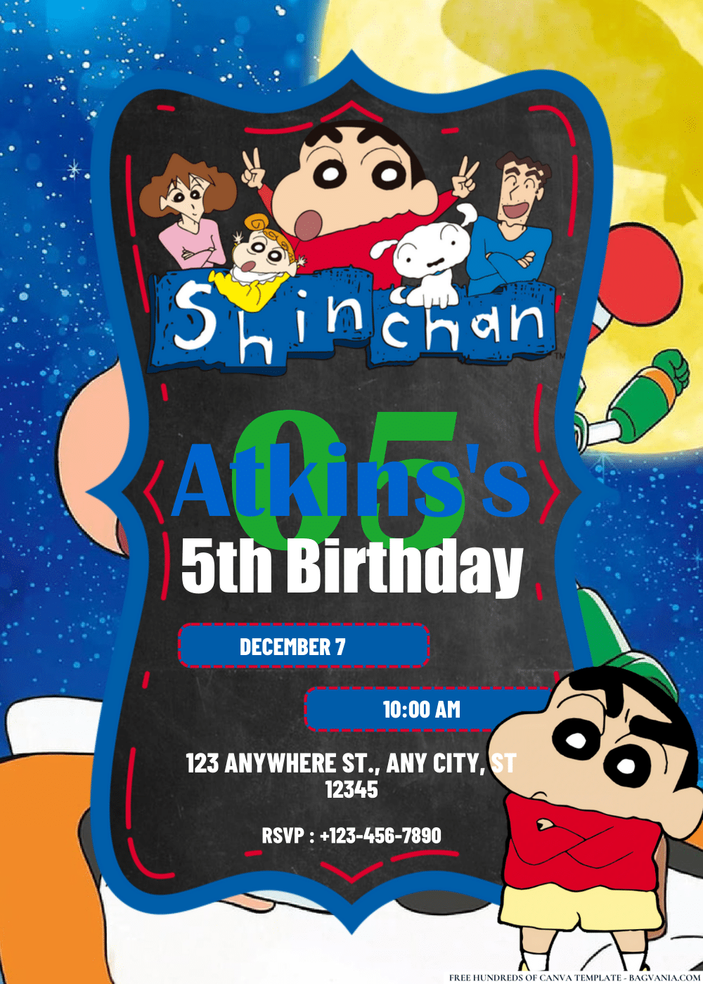 FREE Editable PDF Crayon Shinchan Birthday Invitations