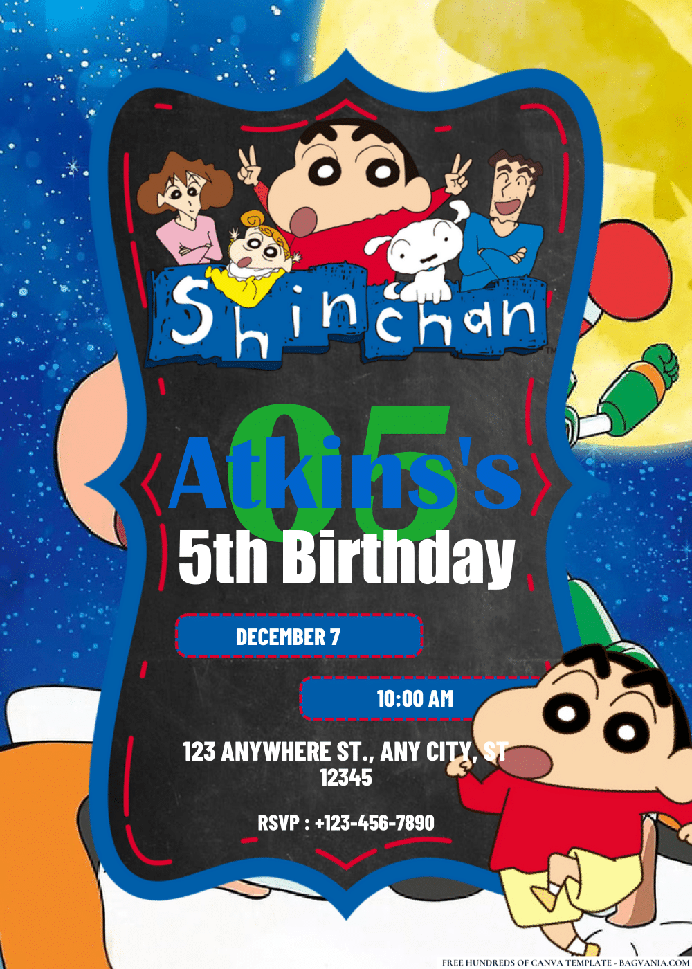 FREE Editable PDF Crayon Shinchan Birthday Invitations