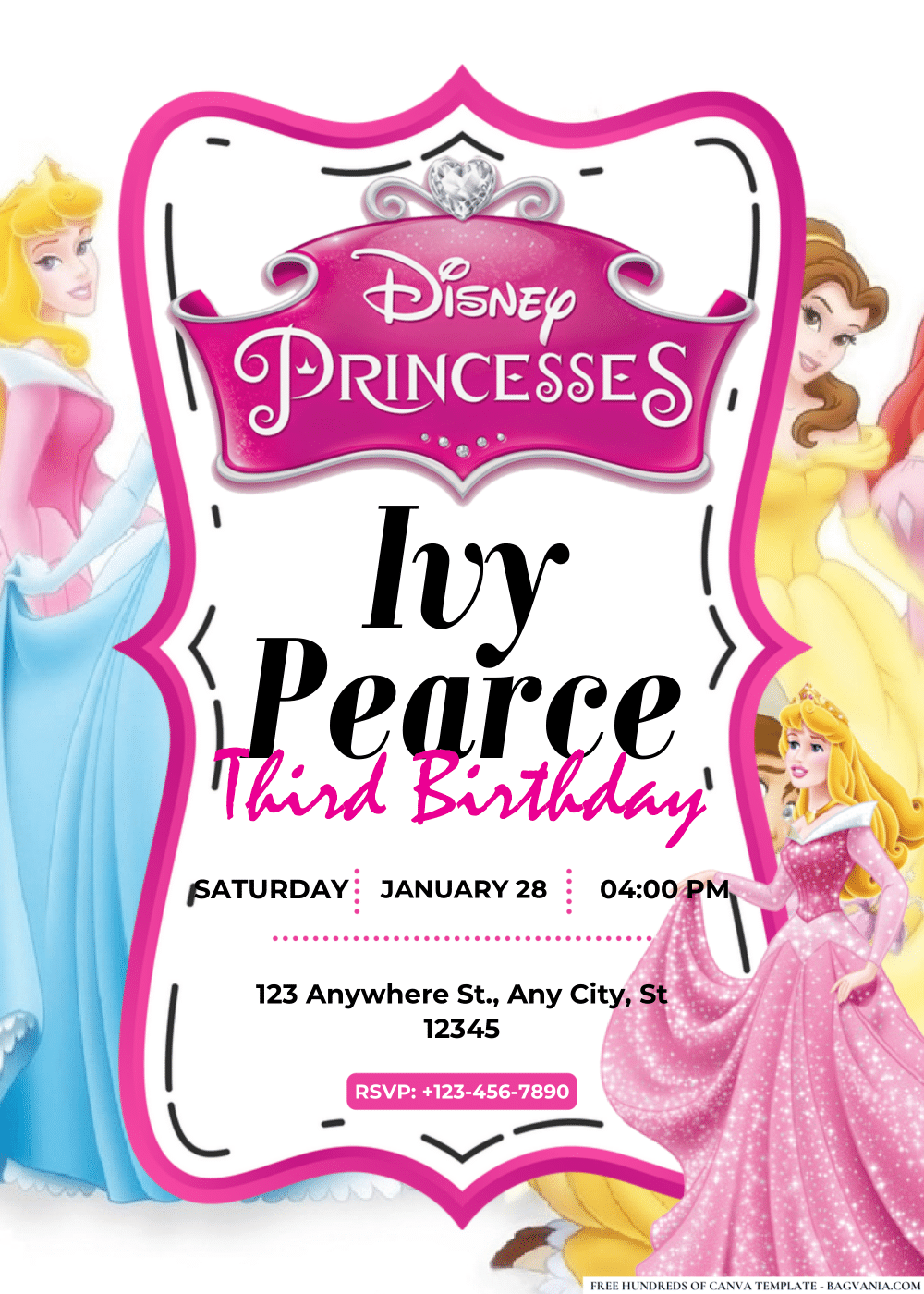 FREE Editable PDF Disney Princess Birthday Invitations