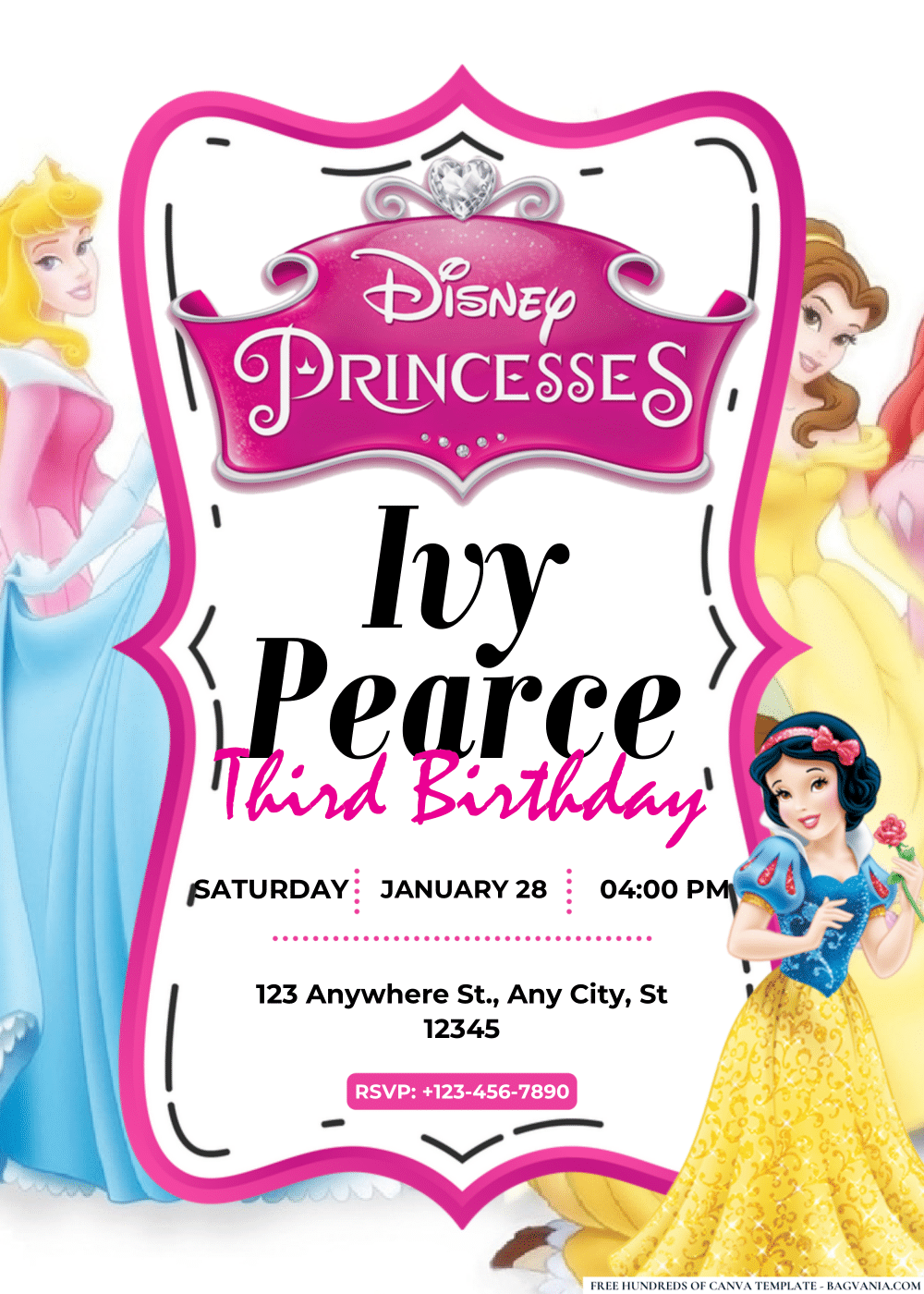 FREE Editable PDF Disney Princess Birthday Invitations