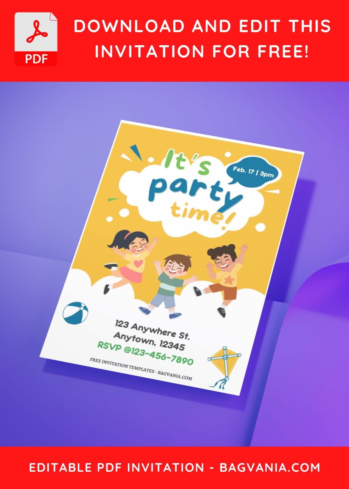 (Easily Edit PDF Invitation) Delightful Kids Party Time Invitation H
