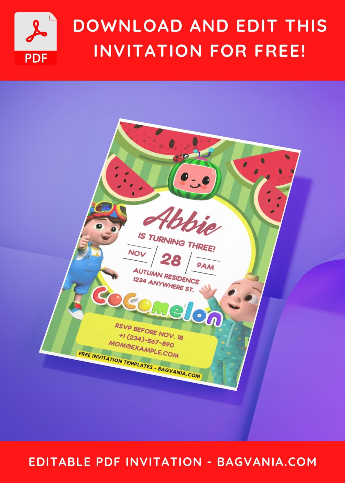 (Easily Edit PDF Invitation) Fresh Cocomelon Birthday Invitation Templates D