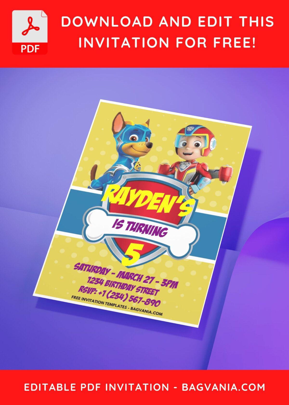 (Easily Edit PDF Invitation) PAW-TASTIC PAW Patrol Birthday Invitation H