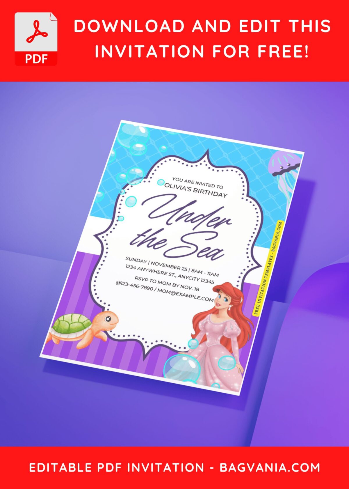 (Easily Edit PDF Invitation) Little Mermaid Birthday Invitation H