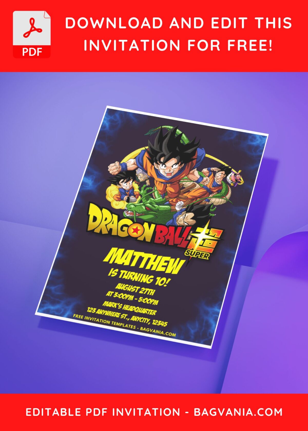 (Easily Edit PDF Invitation) Dragonball Z Birthday Invitation h