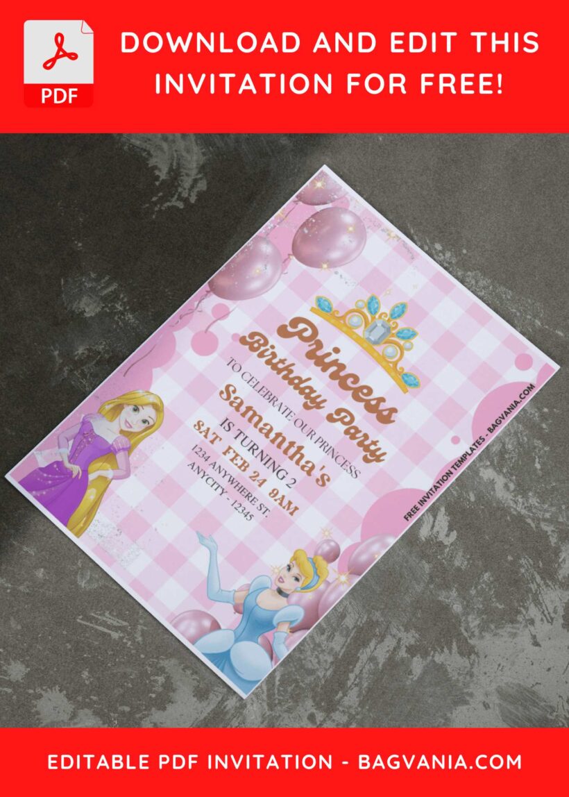 (Easily Edit PDF Invitation) Perfectly Cute Disney Princess Birthday ...