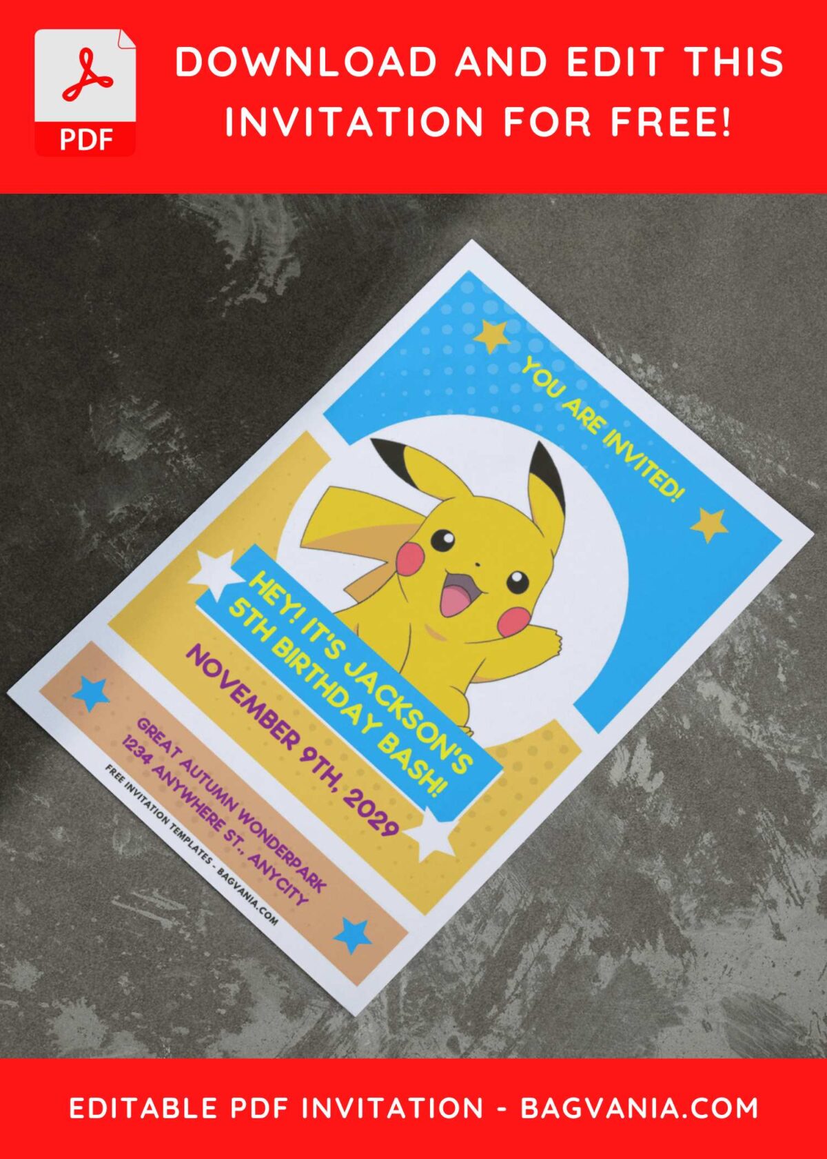 (Easily Edit PDF Invitation) Adorable Pikachu Birthday Invitation I