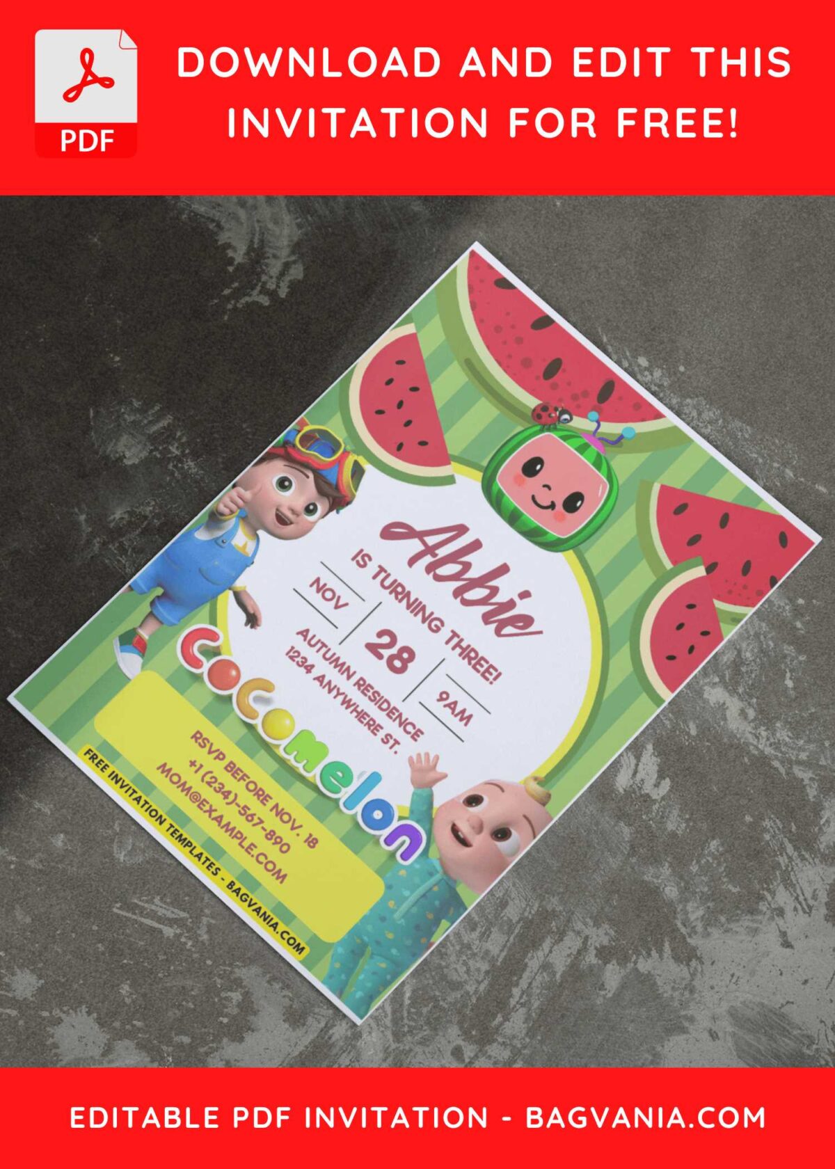 (Easily Edit PDF Invitation) Fresh Cocomelon Birthday Invitation Templates E