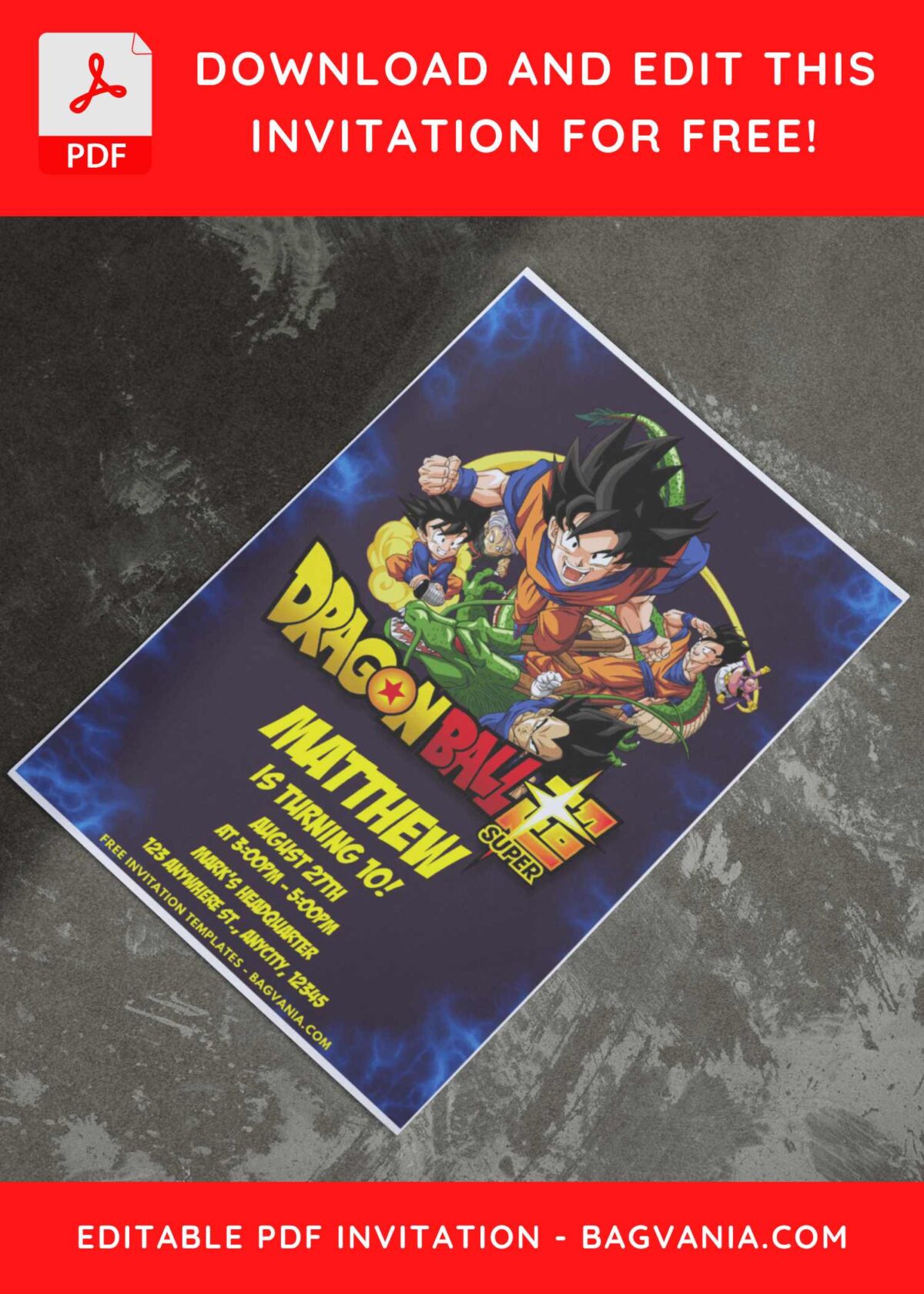 (Easily Edit PDF Invitation) Dragonball Z Birthday Invitation i