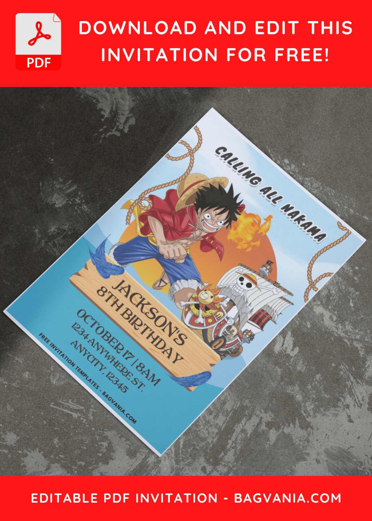 (Easily Edit PDF Invitation) Epic One Piece Birthday Invitation I