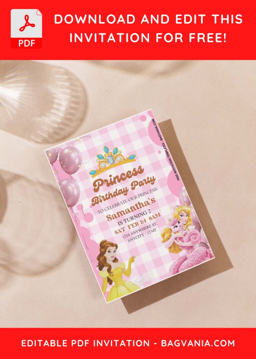 (Easily Edit PDF Invitation) Perfectly Cute Disney Princess Birthday ...