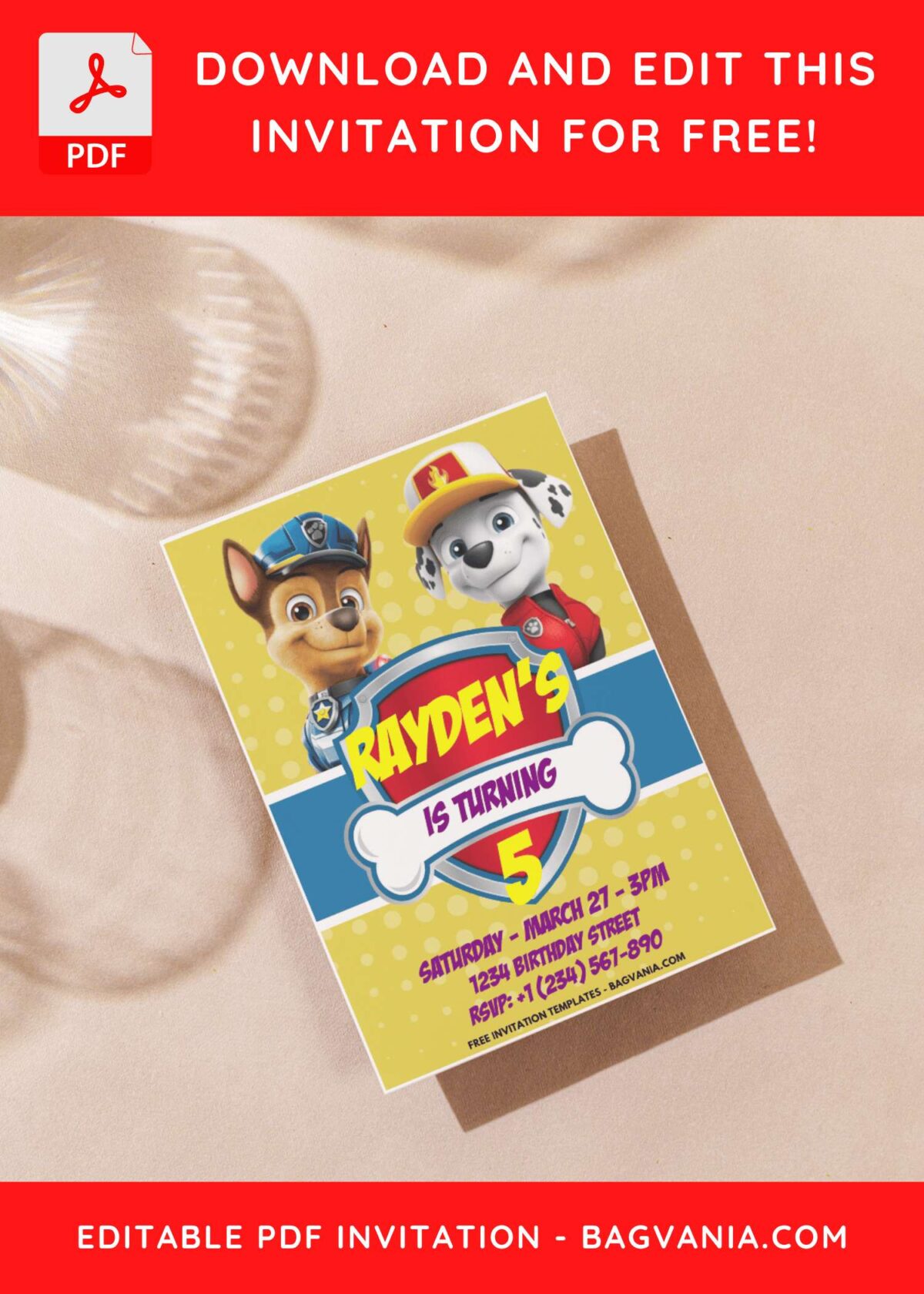 (Easily Edit PDF Invitation) PAW-TASTIC PAW Patrol Birthday Invitation J