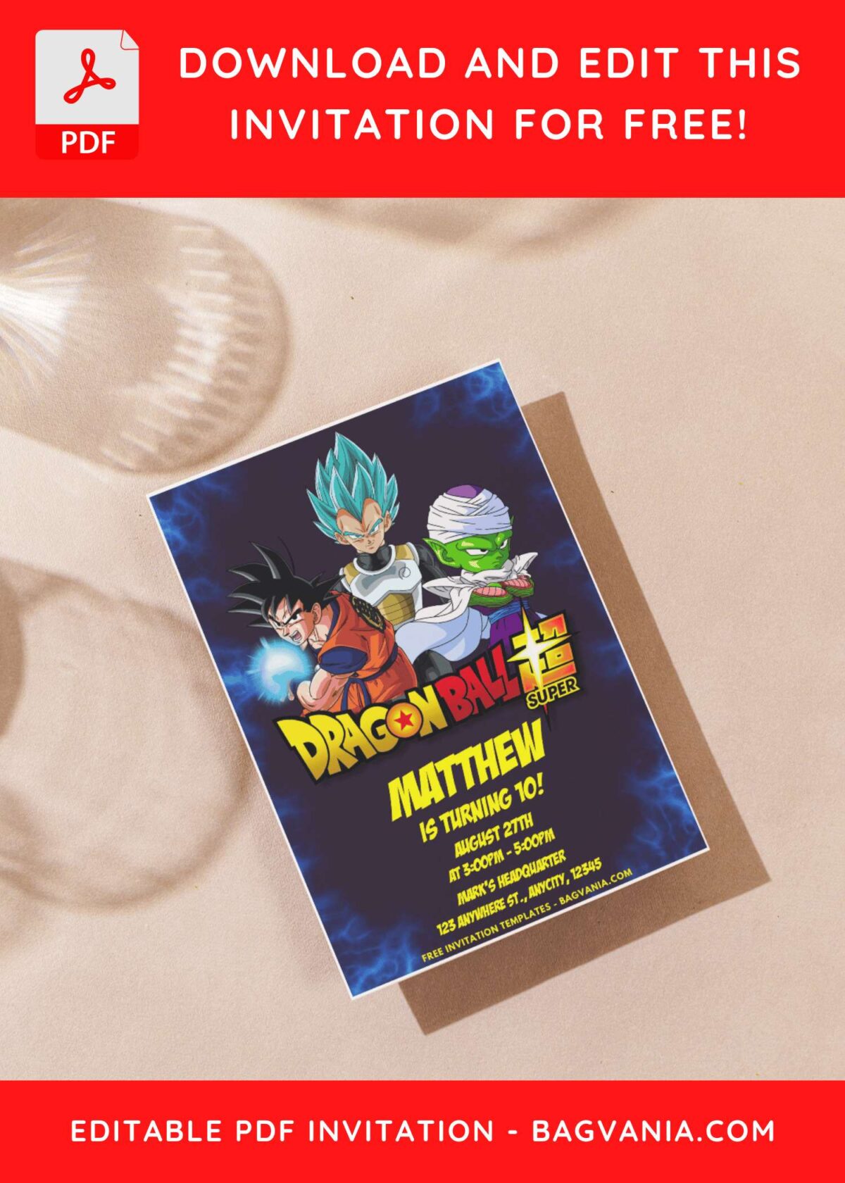 (Easily Edit PDF Invitation) Dragonball Z Birthday Invitation j