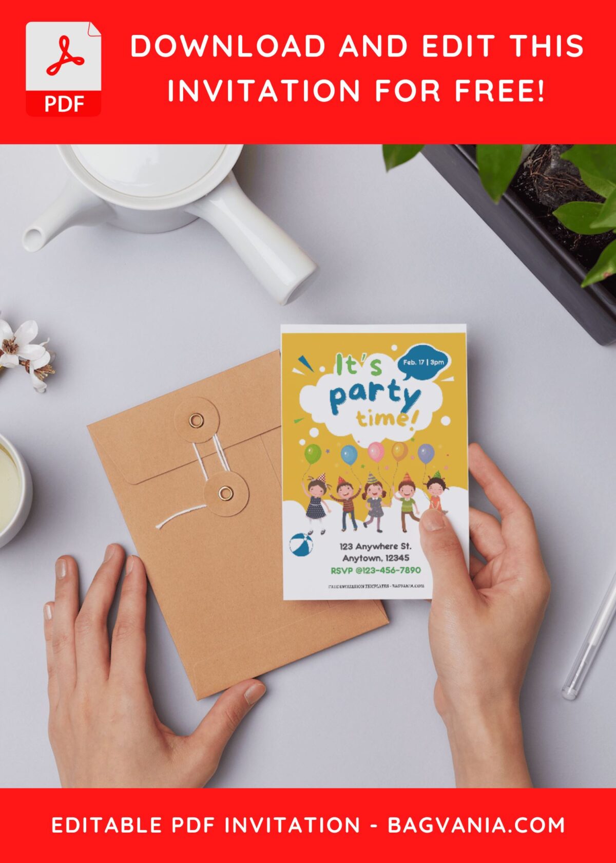 (Easily Edit PDF Invitation) Delightful Kids Party Time Invitation A