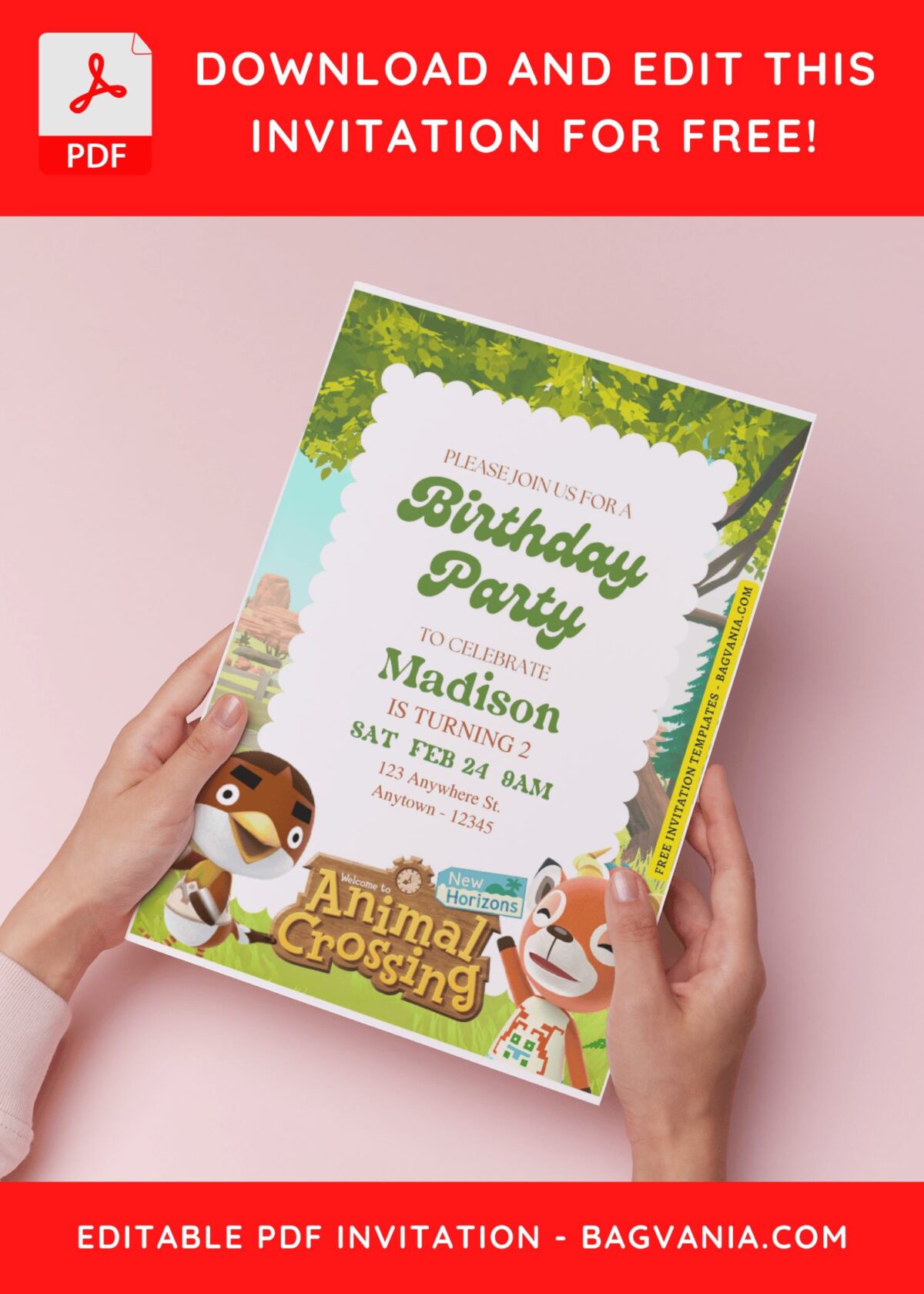 (Free Editable PDF) Whimsy Animal Crossing Birthday Invitation Templates B
