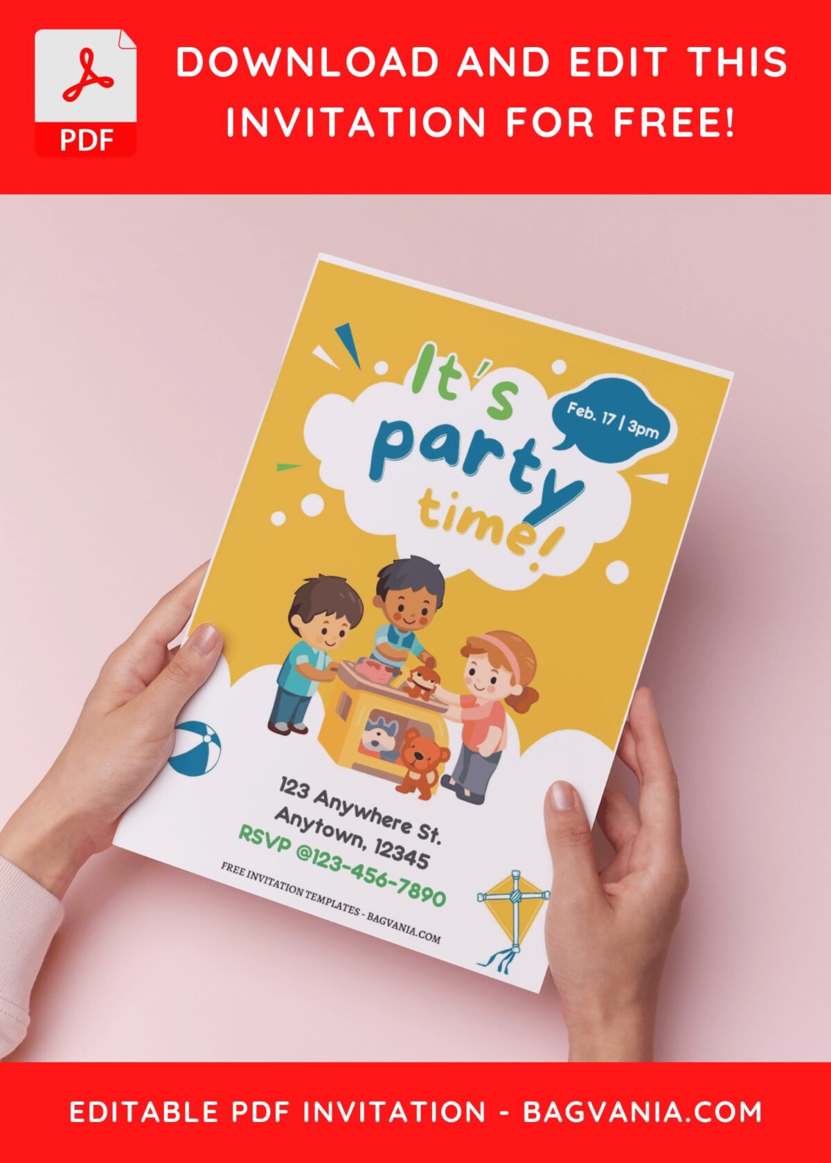 (Easily Edit PDF Invitation) Delightful Kids Party Time Invitation B
