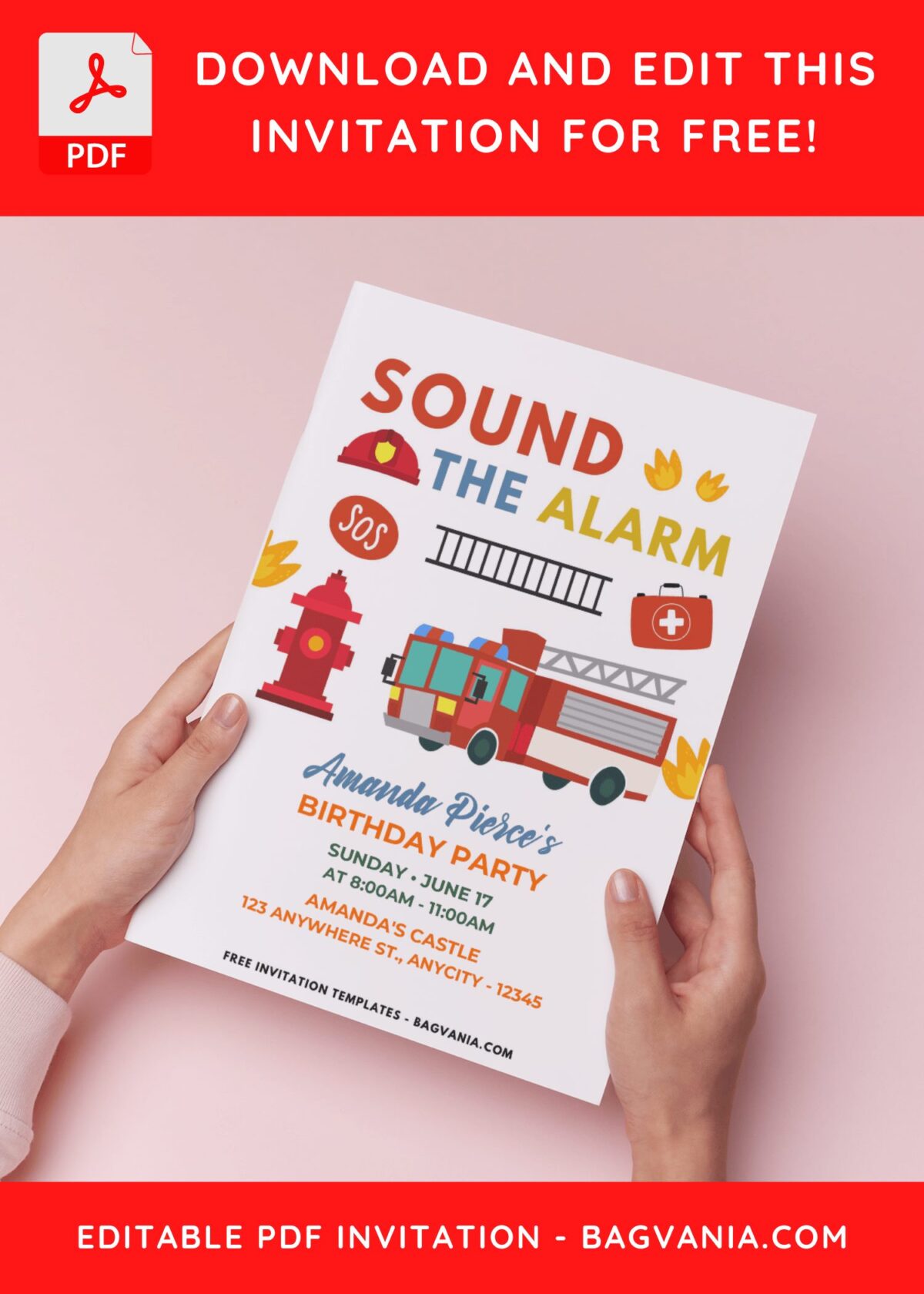 (Easily Edit PDF Invitation) Sound The Alarm Firefighter Birthday Invitation E