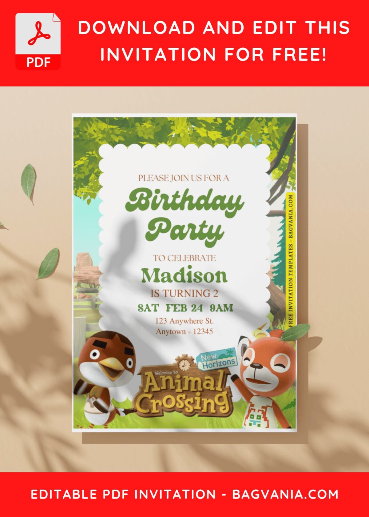 (Free Editable PDF) Whimsy Animal Crossing Birthday Invitation Templates C