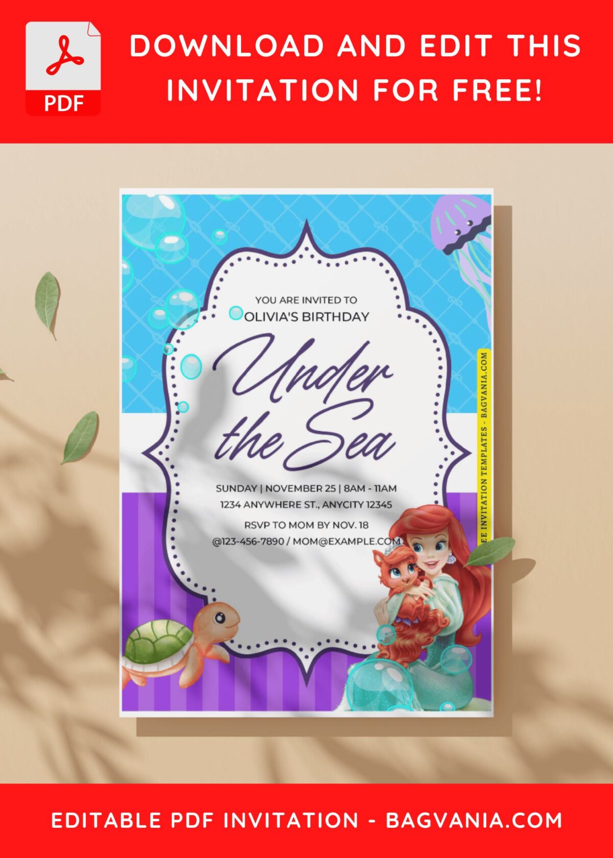 (Easily Edit PDF Invitation) Little Mermaid Birthday Invitation C