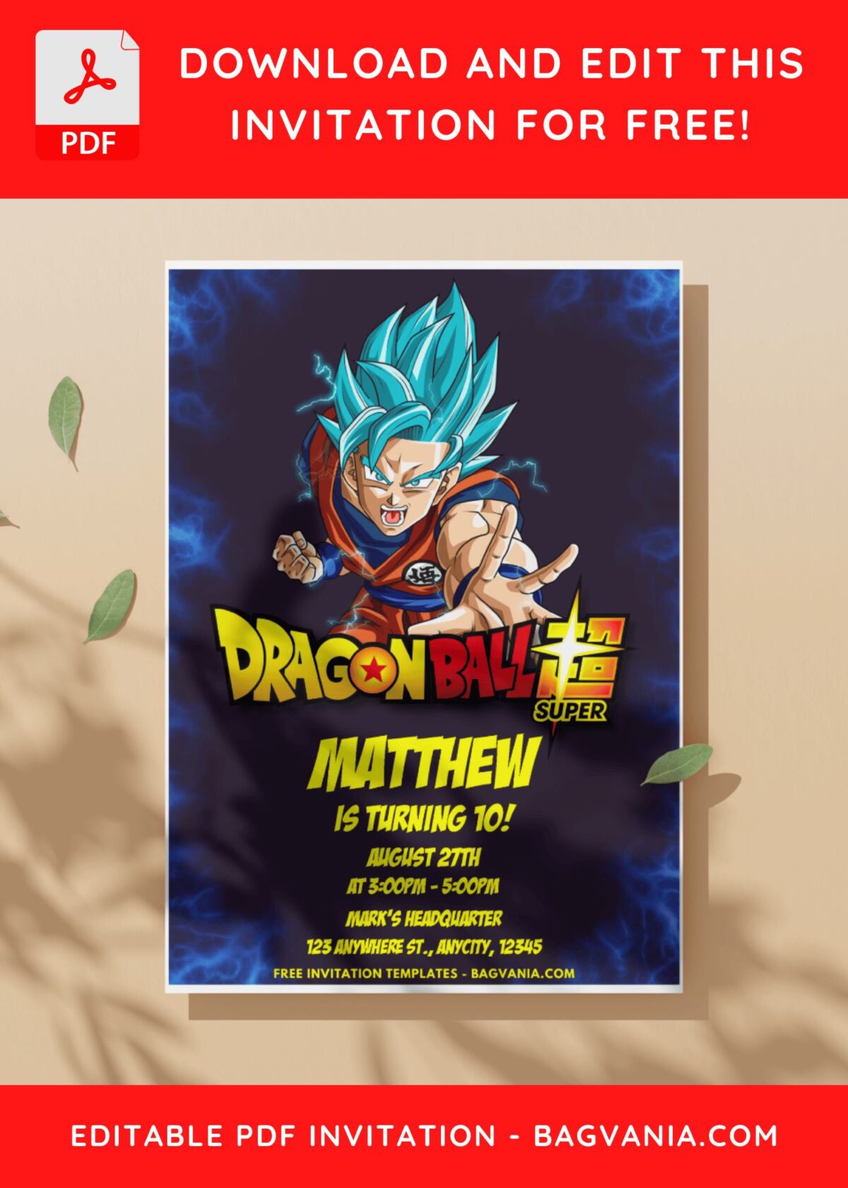 (Easily Edit PDF Invitation) Dragonball Z Birthday Invitation C