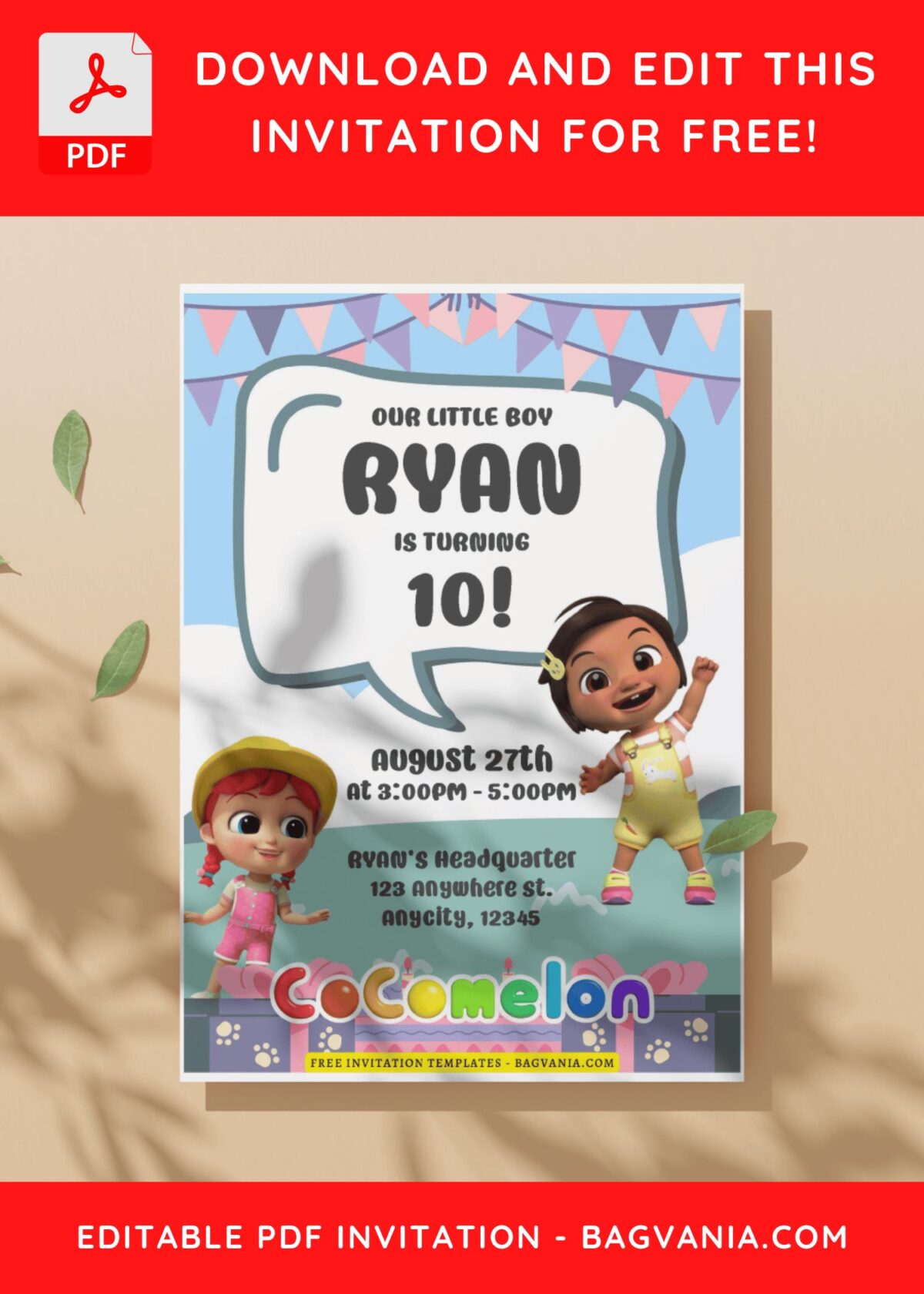 (Easily Edit PDF Invitation) Joyful Cocomelon Birthday Invitation C