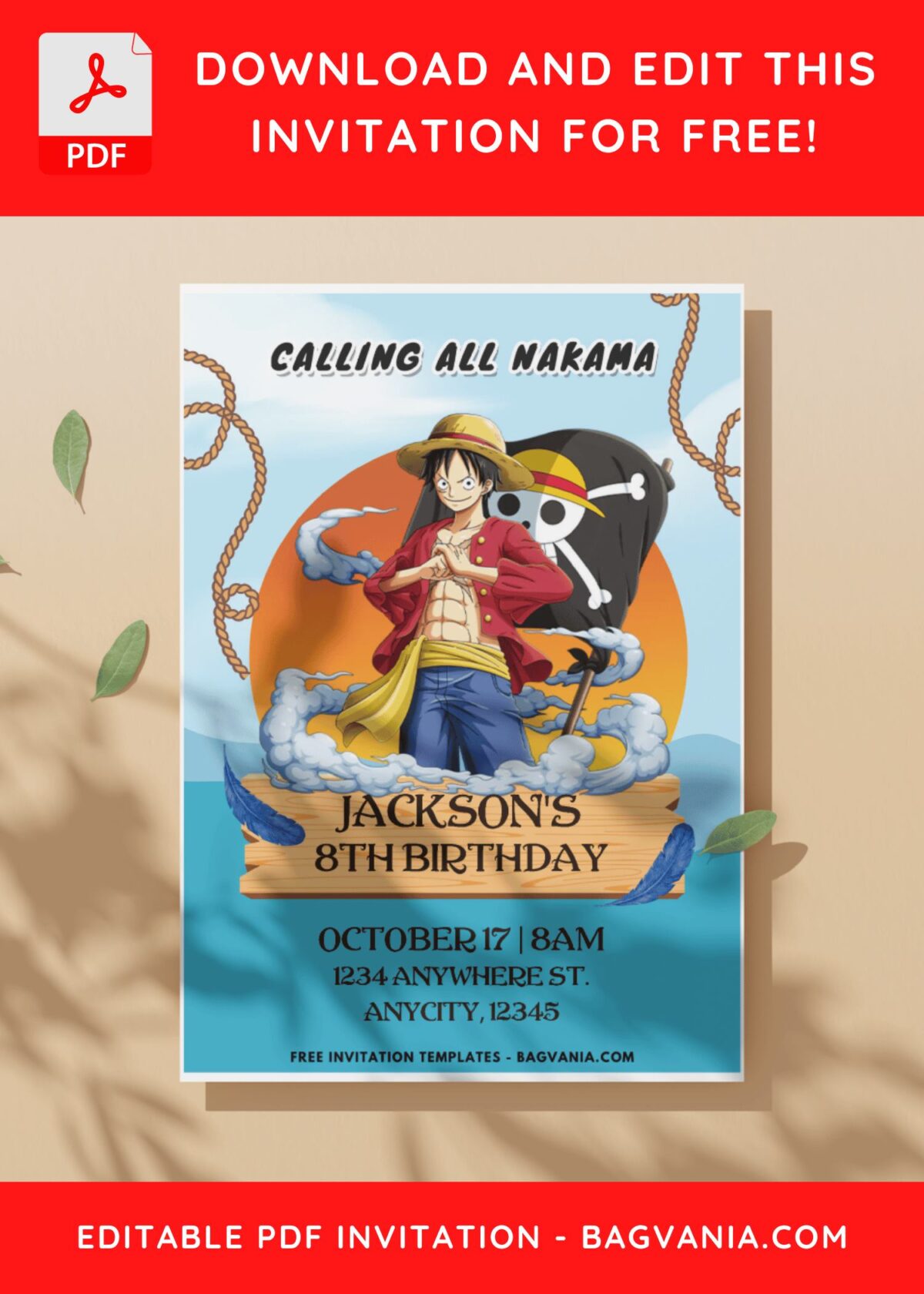 (Easily Edit PDF Invitation) Epic One Piece Birthday Invitation C