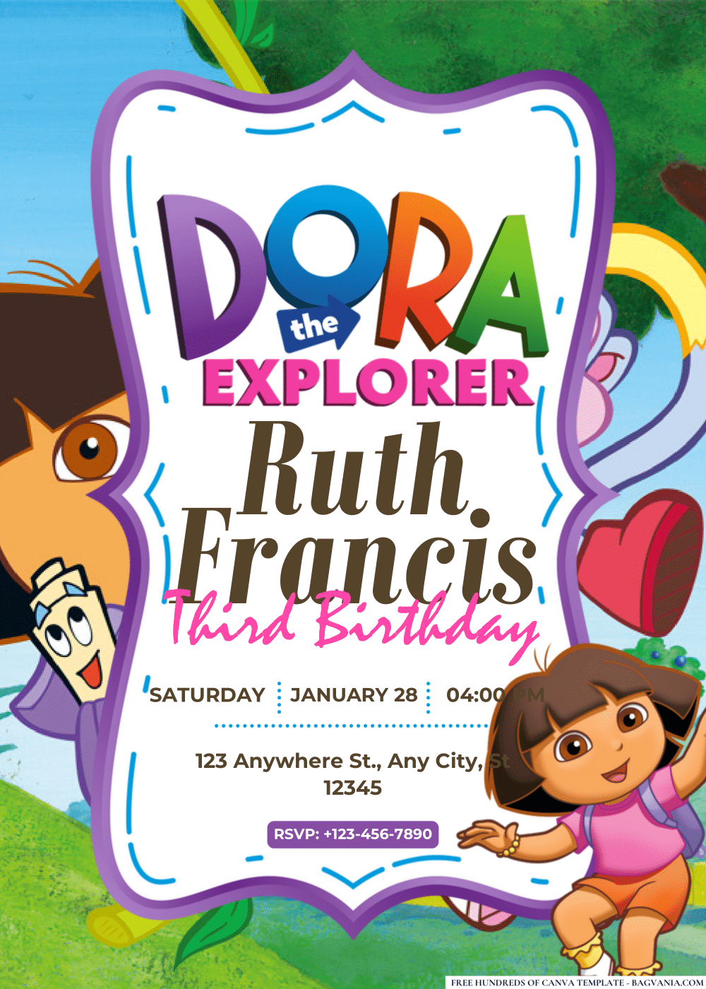 FREE Editable PDF Dora the Explorer Birthday Invitations