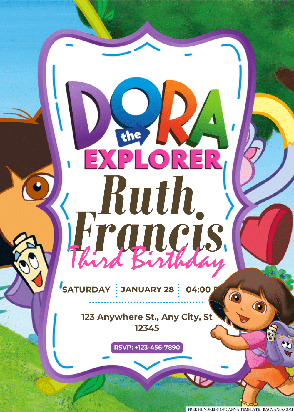 FREE Editable PDF Dora the Explorer Birthday Invitations