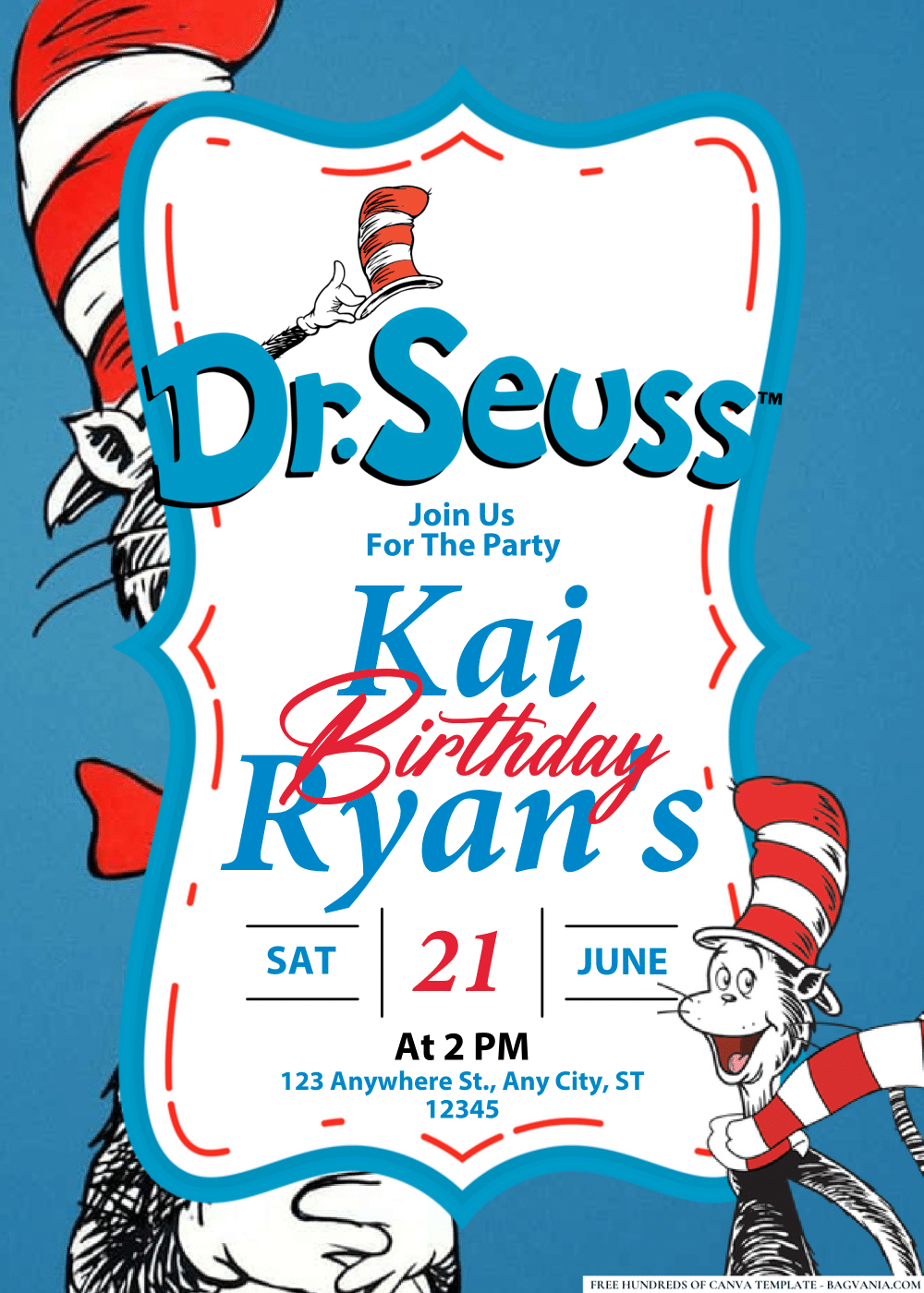 FREE Editable PDF Dr. Seuss Birthday Invitations