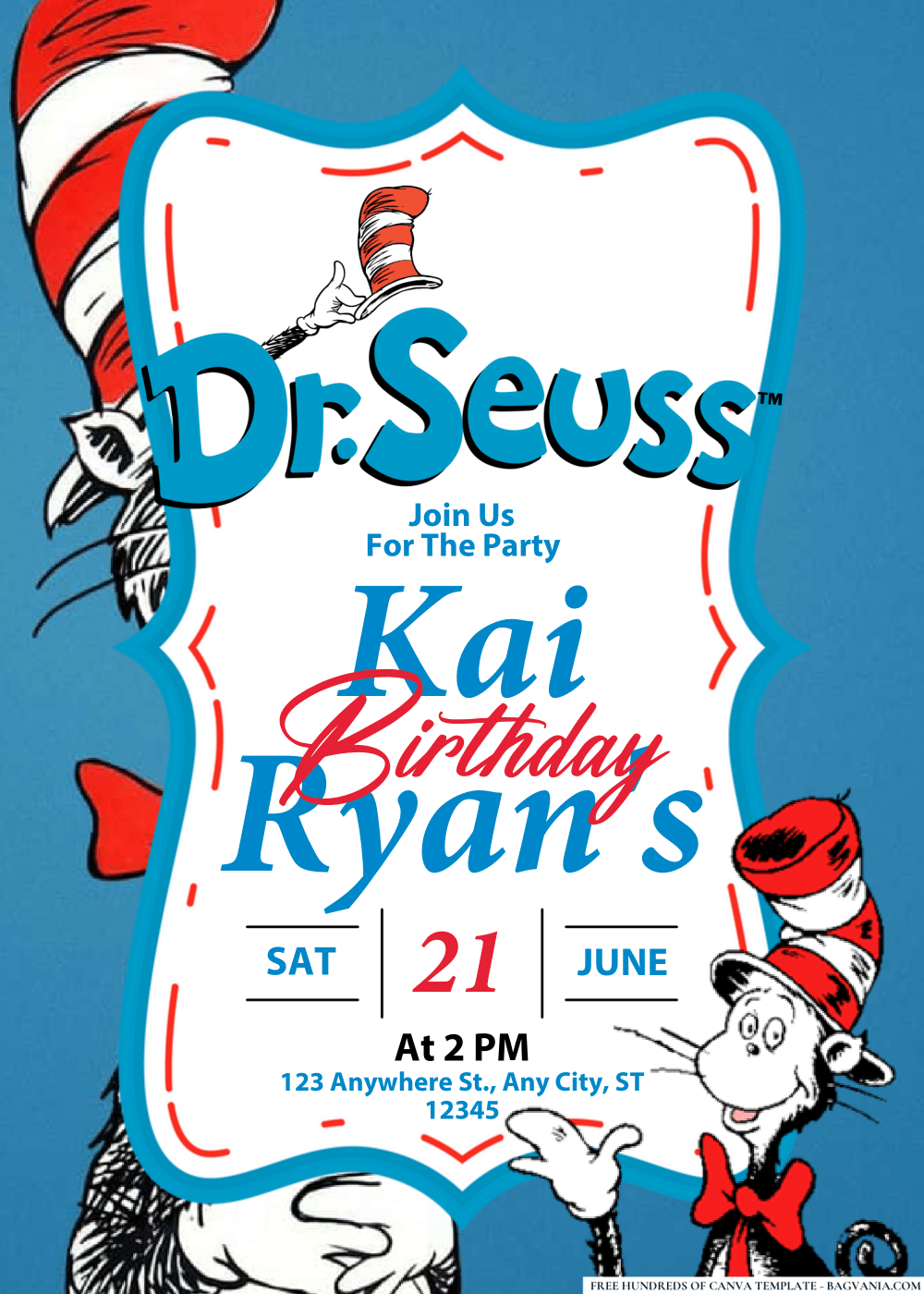 FREE Editable PDF Dr. Seuss Birthday Invitations