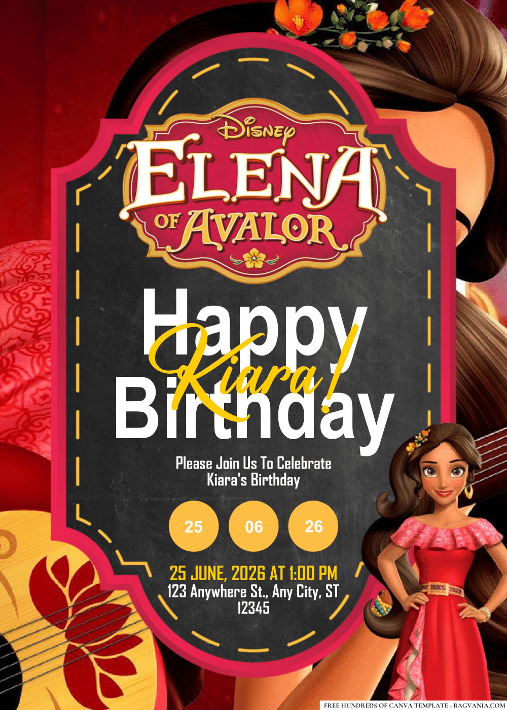 FREE Editable PDF Elena of Avalor Birthday Invitations