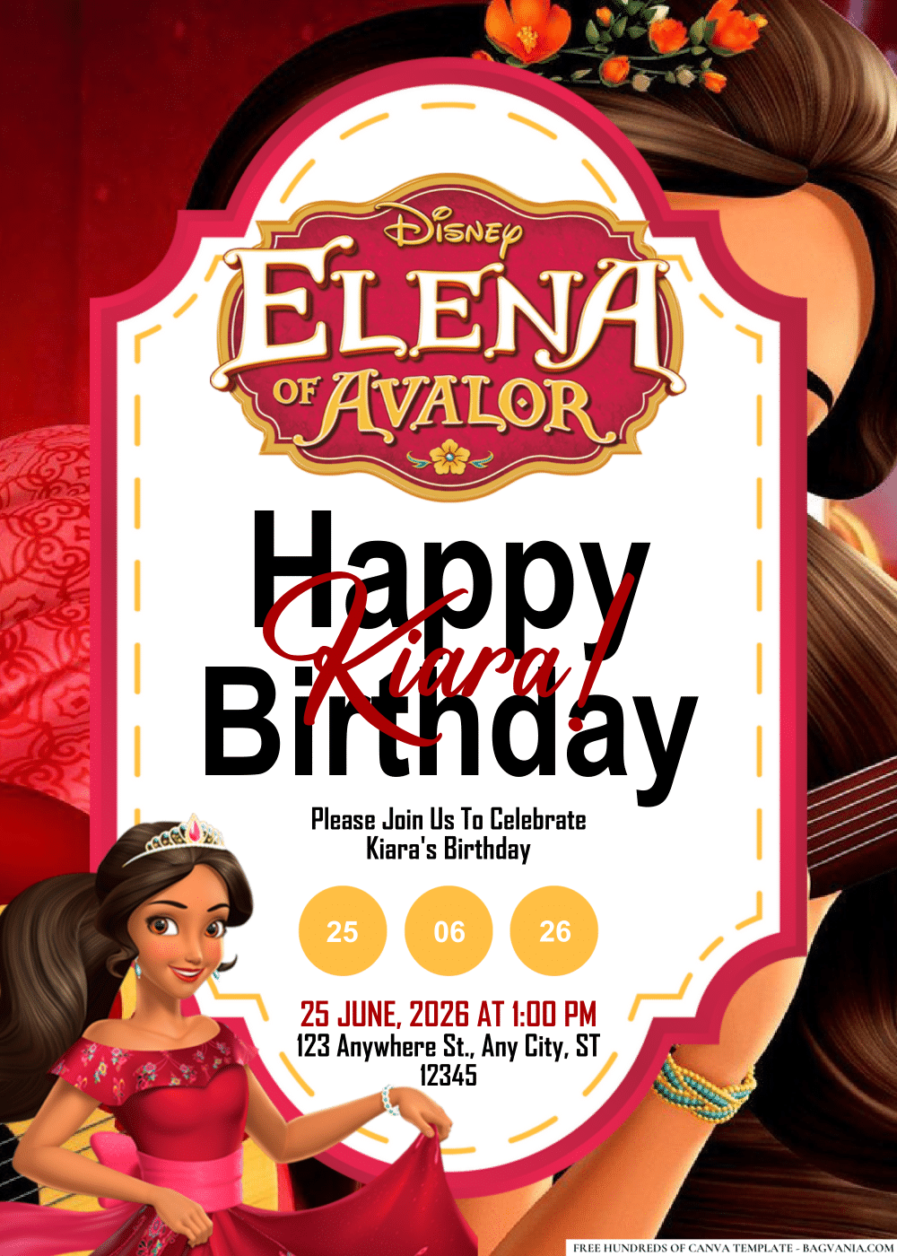 FREE Editable PDF Elena of Avalor Birthday Invitations