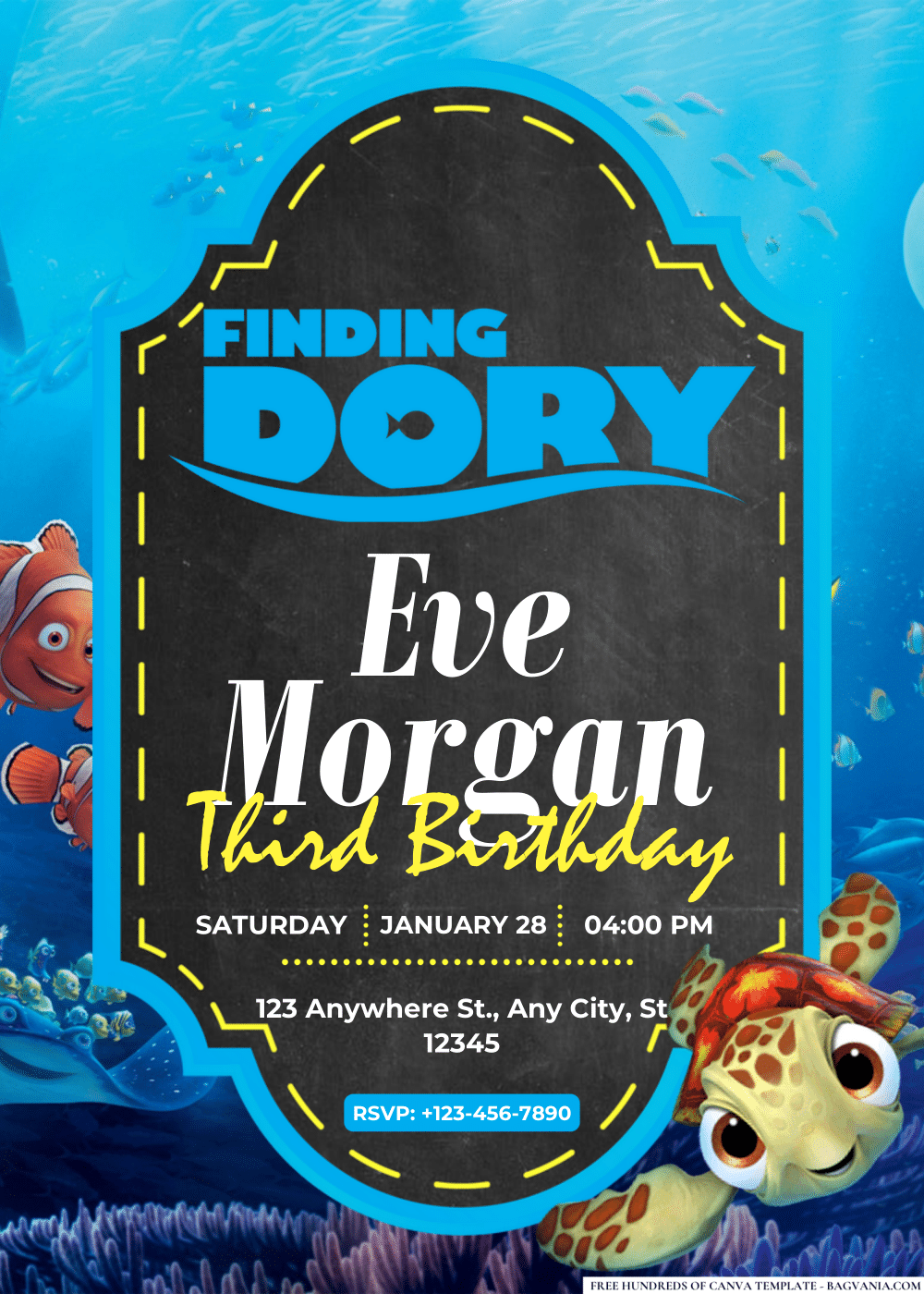FREE Editable PDF Finding Dory Birthday Invitations