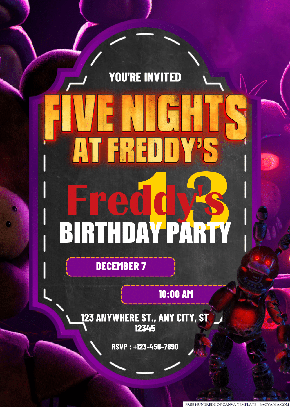 FREE Editable PDF Five Nights at Freddy's Birthday Invitations