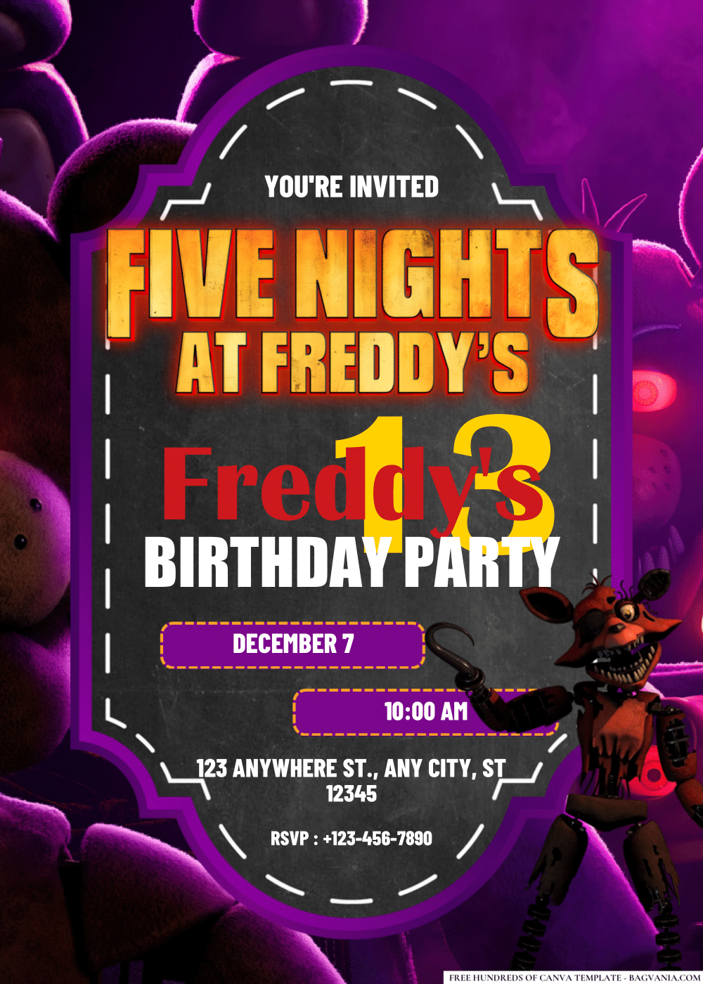 FREE Editable PDF Five Nights at Freddy's Birthday Invitations