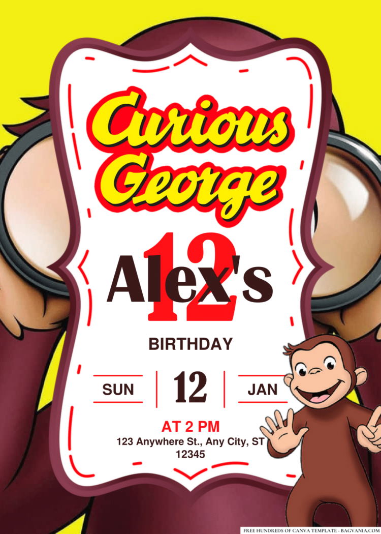 (Easily Edit PDF Invitation) Curious George Birthday Invitation | FREE ...