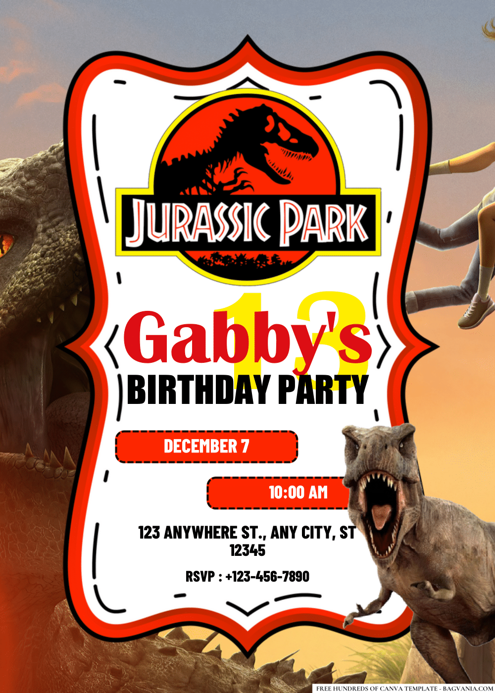 FREE Editable PDF Jurassic Park Birthday Invitations