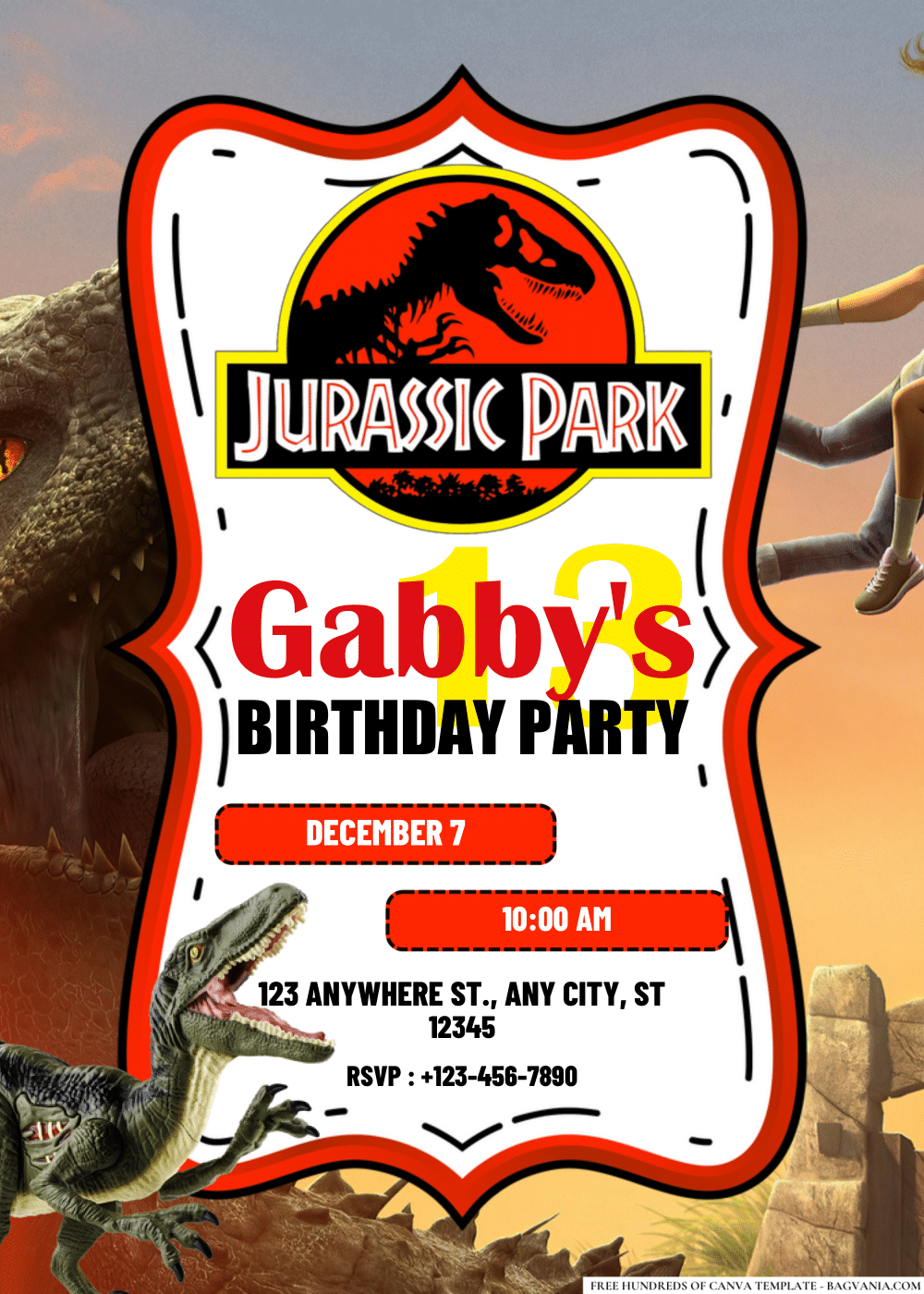 FREE Editable PDF Jurassic Park Birthday Invitations
