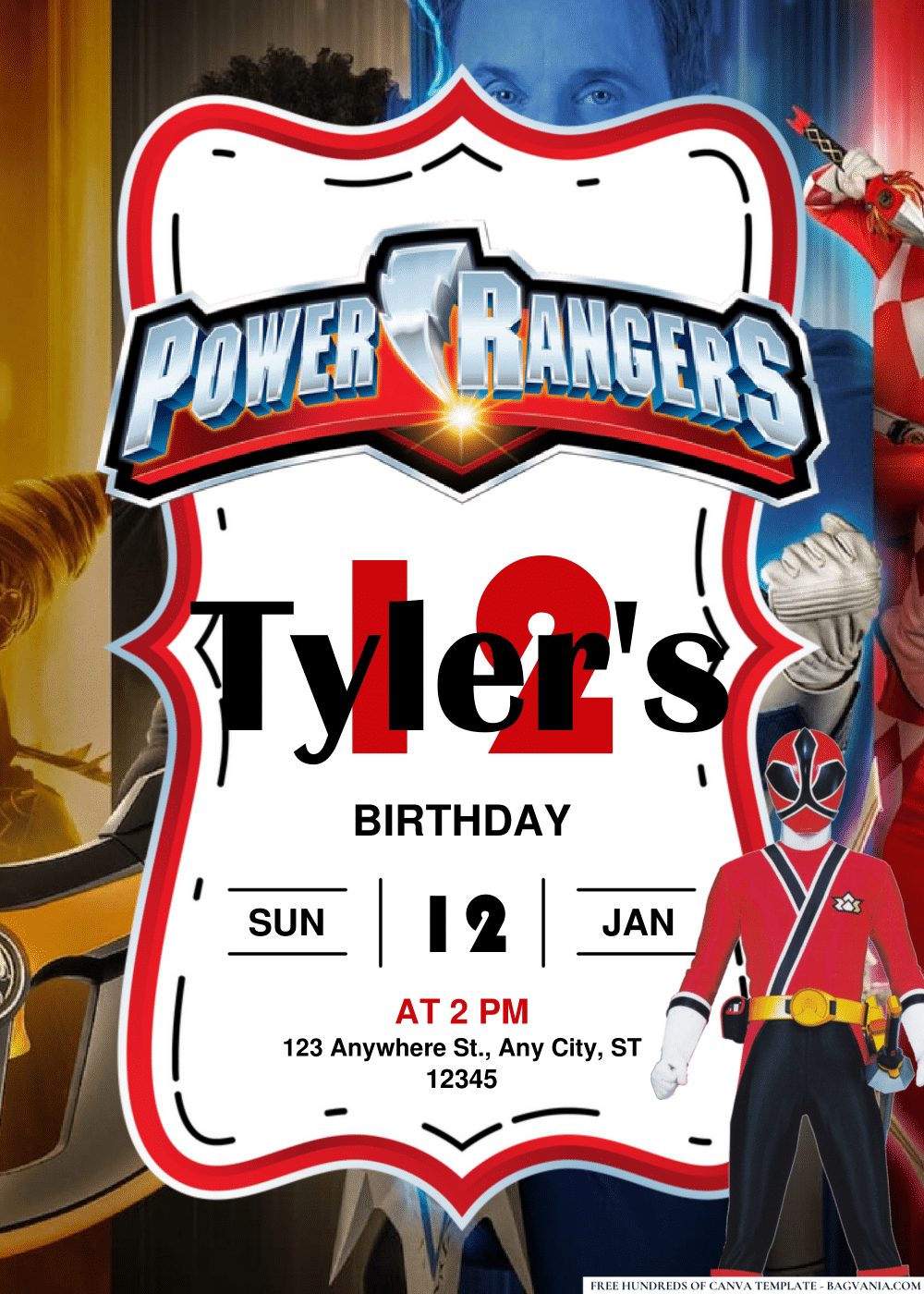 FREE Editable PDF Power Rangers Birthday Invitations