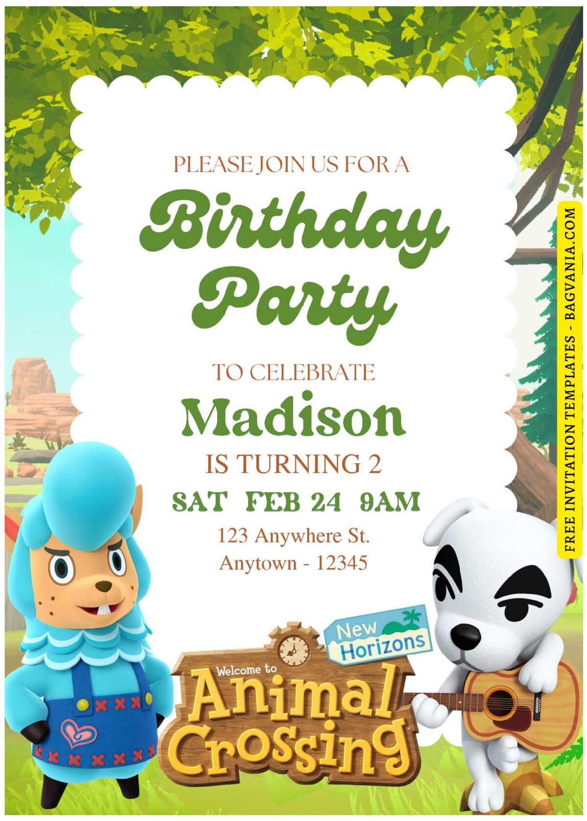 (Free Editable PDF) Whimsy Animal Crossing Birthday Invitation Templates D