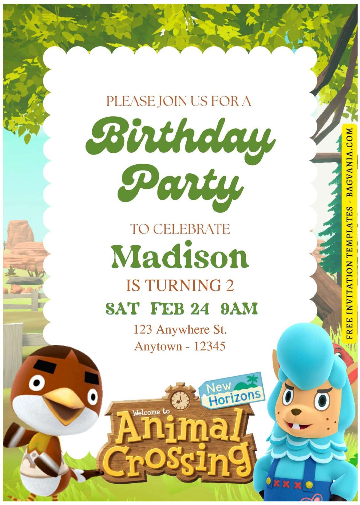 (Free Editable PDF) Whimsy Animal Crossing Birthday Invitation Templates E
