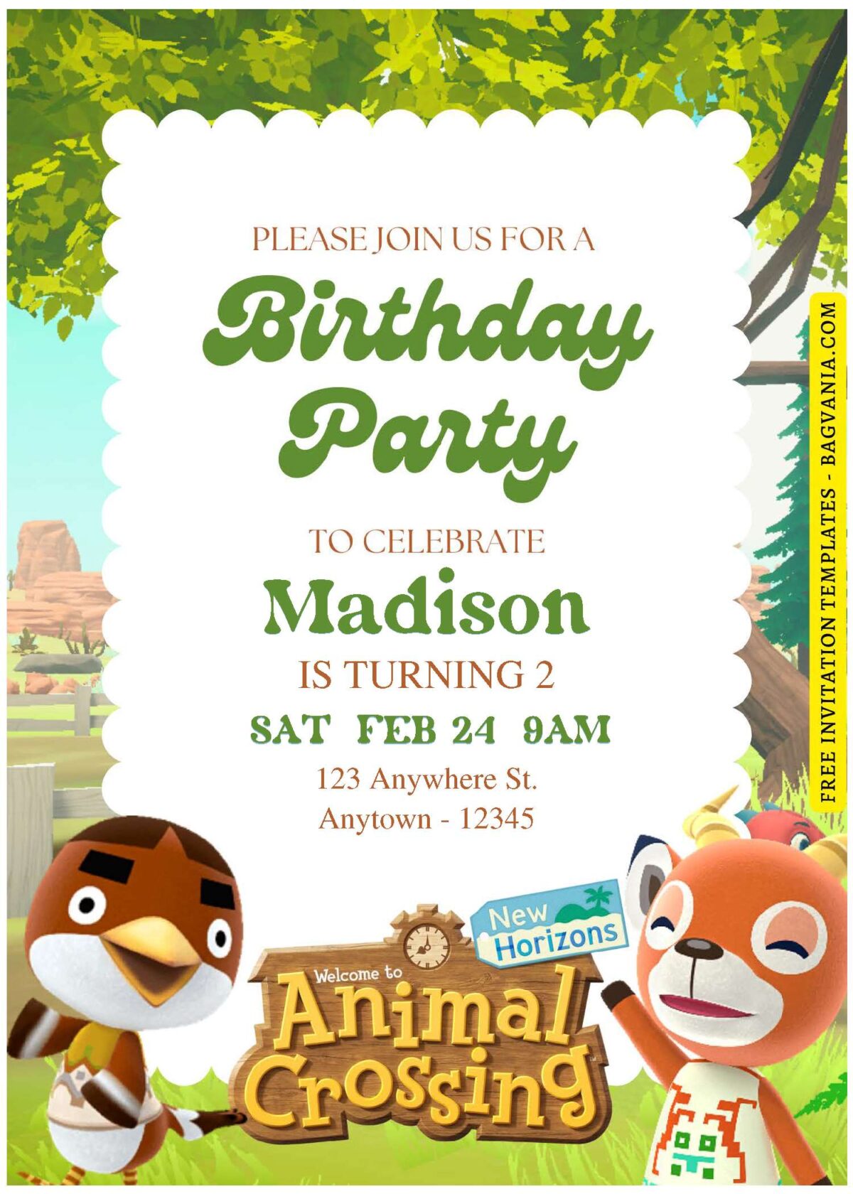 (Free Editable PDF) Whimsy Animal Crossing Birthday Invitation Templates F
