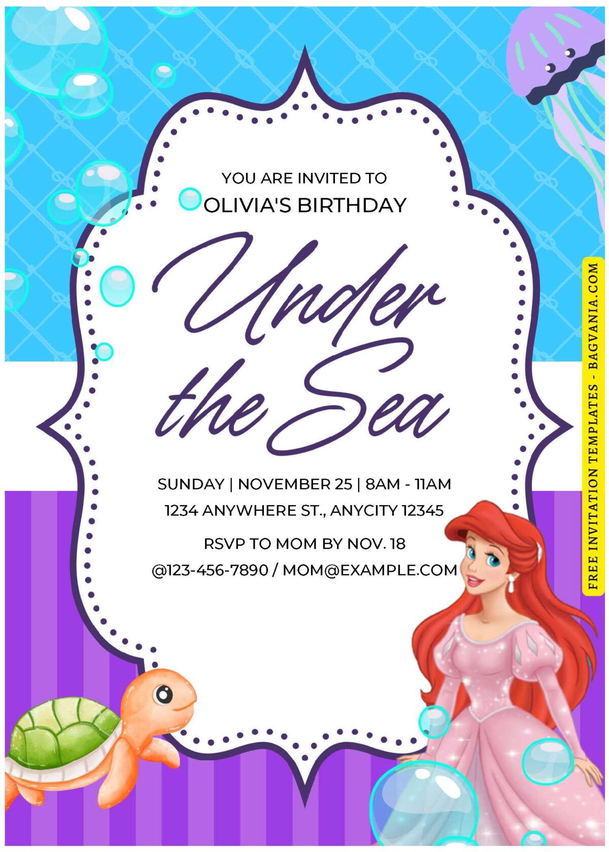 (Easily Edit PDF Invitation) Little Mermaid Birthday Invitation D