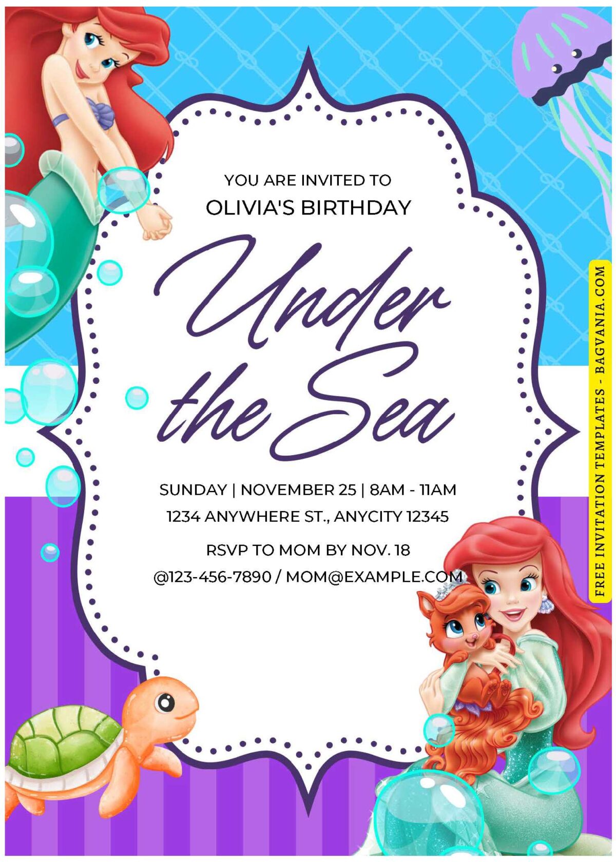 (Easily Edit PDF Invitation) Little Mermaid Birthday Invitation E