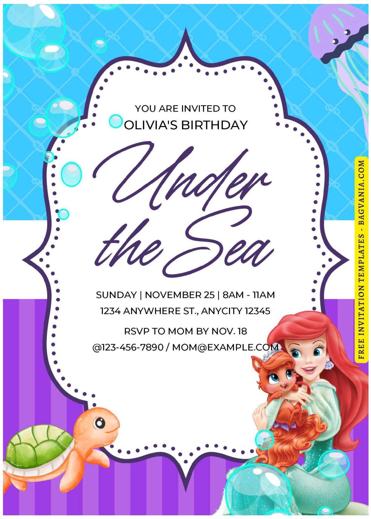 (Easily Edit PDF Invitation) Little Mermaid Birthday Invitation F