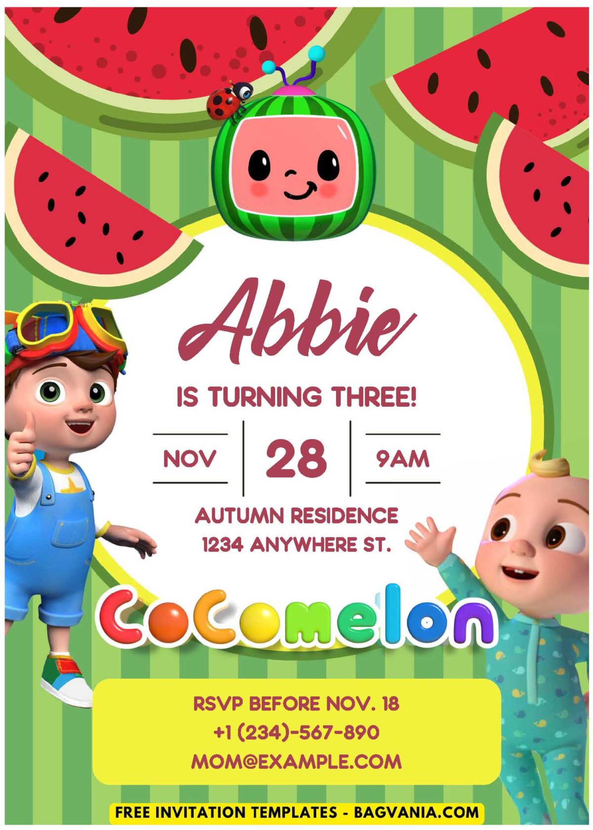 (Easily Edit PDF Invitation) Fresh Cocomelon Birthday Invitation Templates J